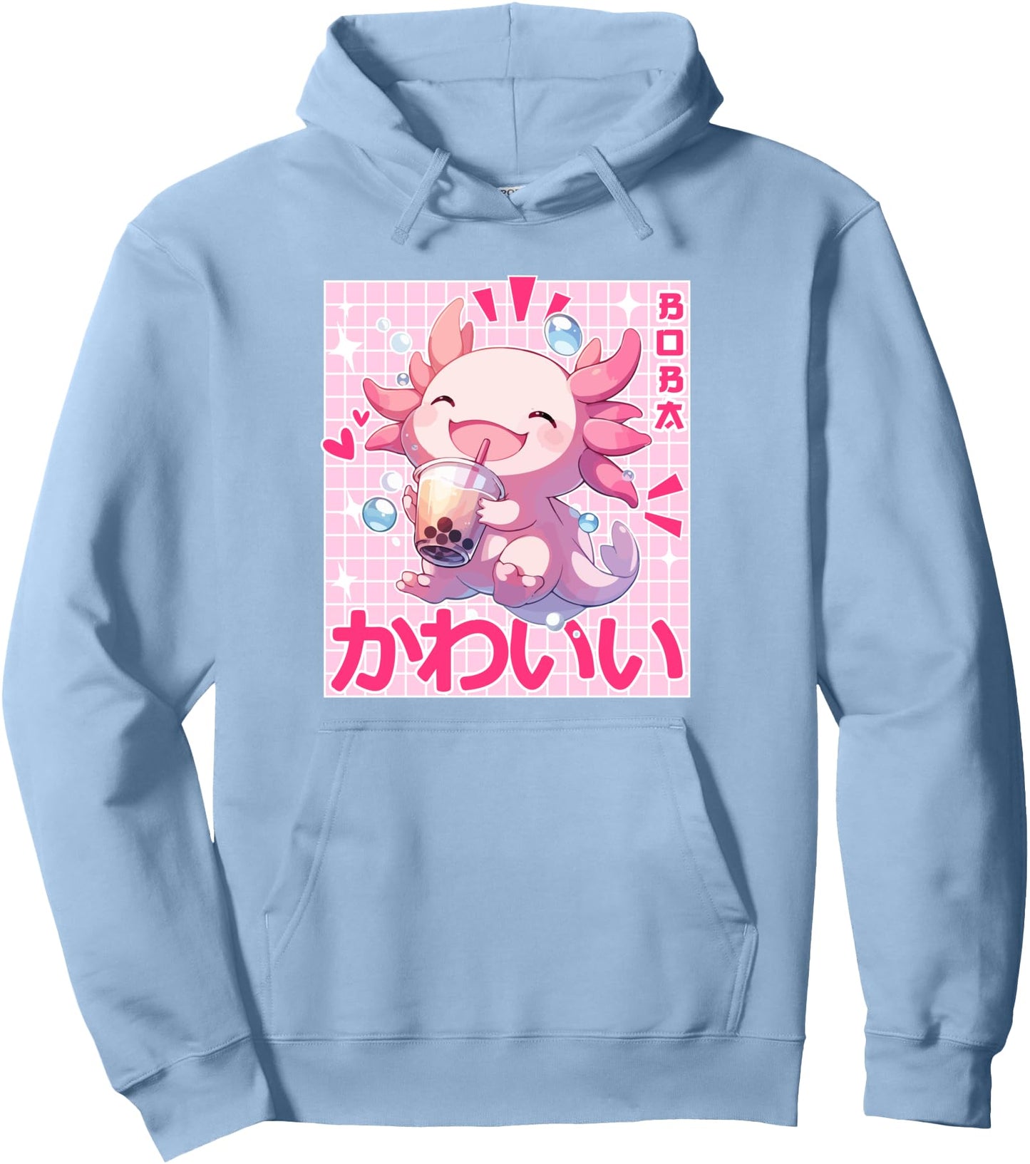 Kawaii Axolotl Boba Japanese cute aesthetic Anime Girl Teens Pullover Hoodie