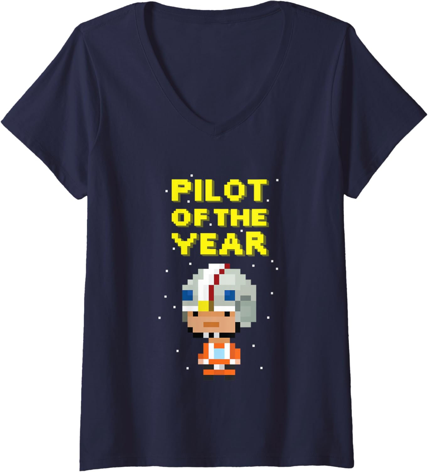 Womens Star Wars Luke Skywalker Pilot Of The Year Pixel Chibi Logo V-Neck
