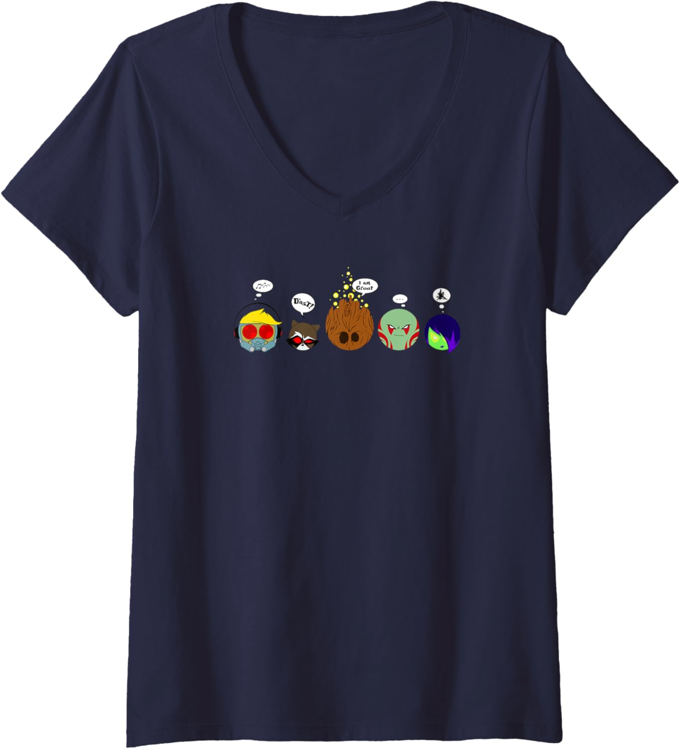 Womens Marvel Guardians of the Galaxy Classic Funny Chibi Heads V-Neck