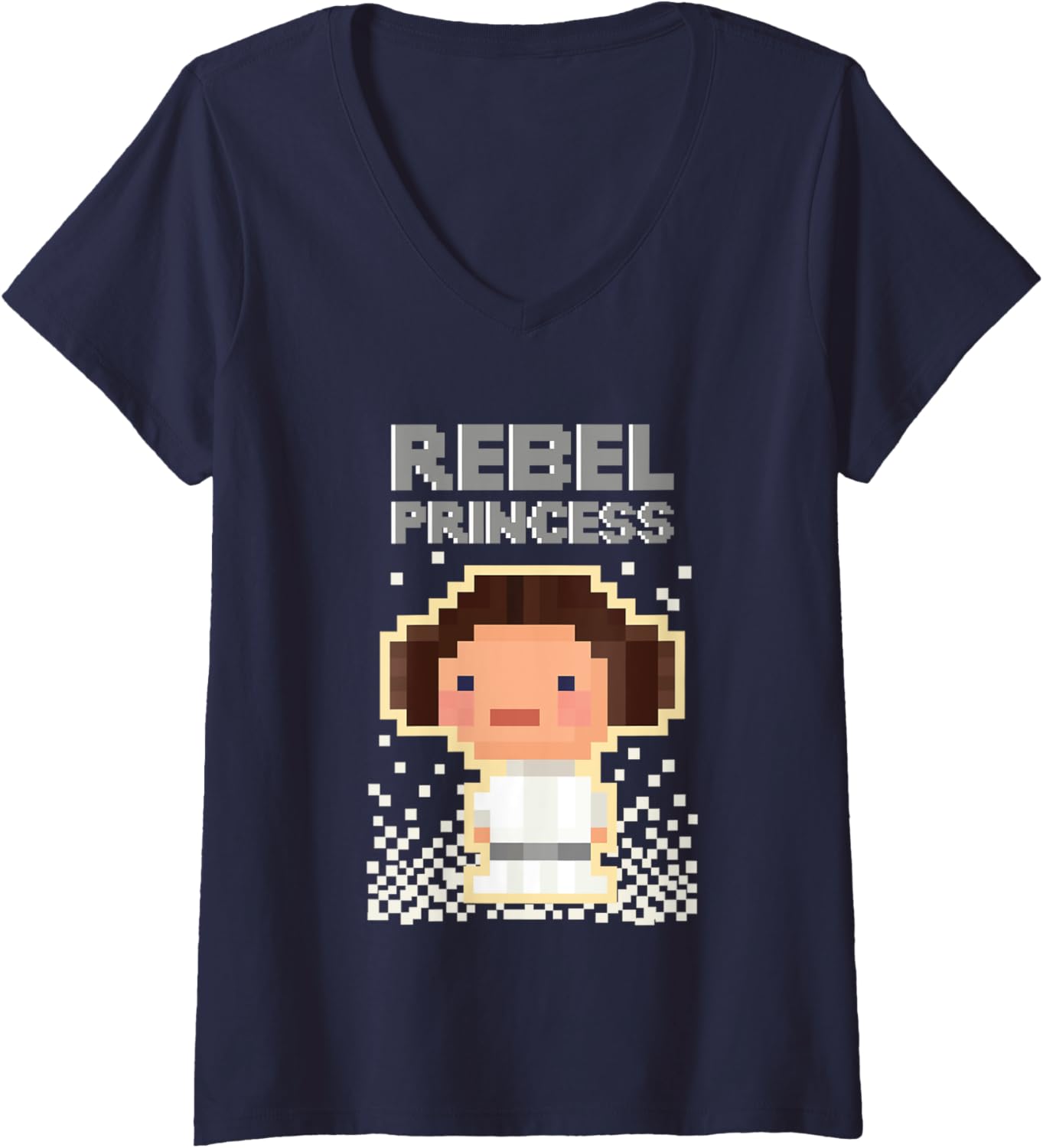 Womens Star Wars Iconic Rebel Princess Leia Pixel Art Chibi Logo V-Neck