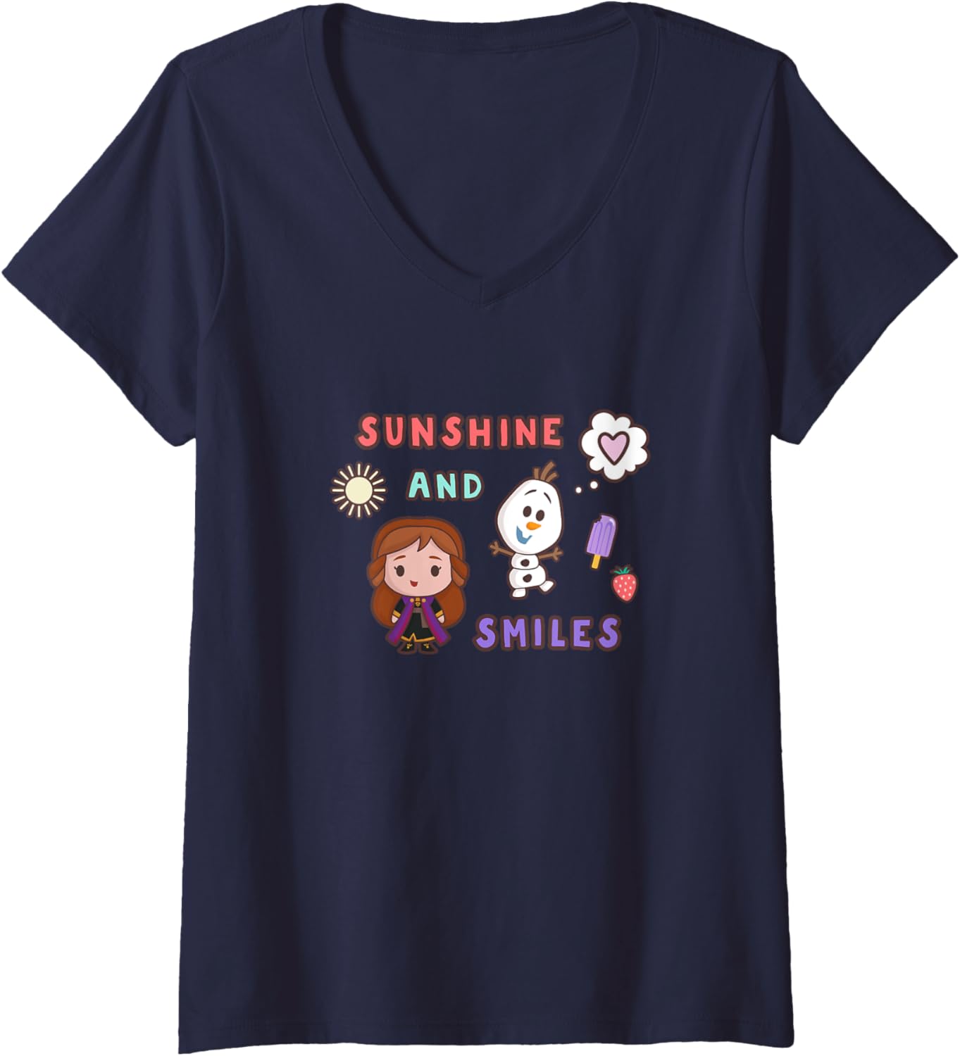 Disney Frozen Anna Olaf Chibi Sunshine And Smiles Chest Logo V-Neck