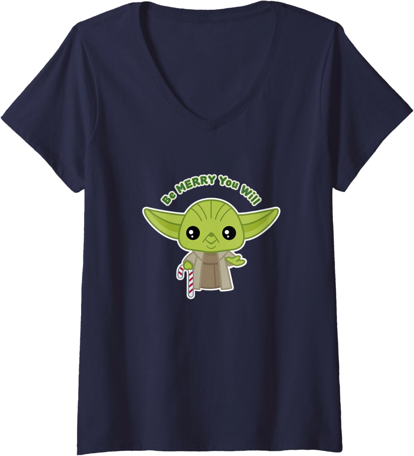 Star Wars Christmas Yoda Be Merry You Will Chibi Chest Logo V-Neck