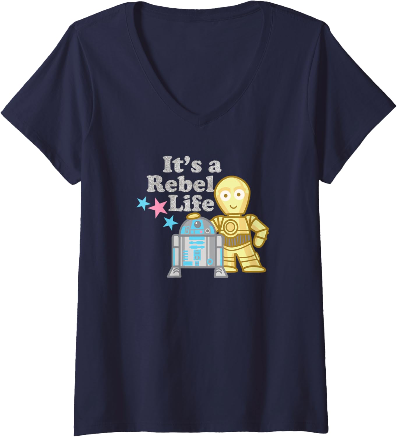 Star Wars R2-D2 & C3PO It's A Rebel Life Adorable Chibi V-Neck