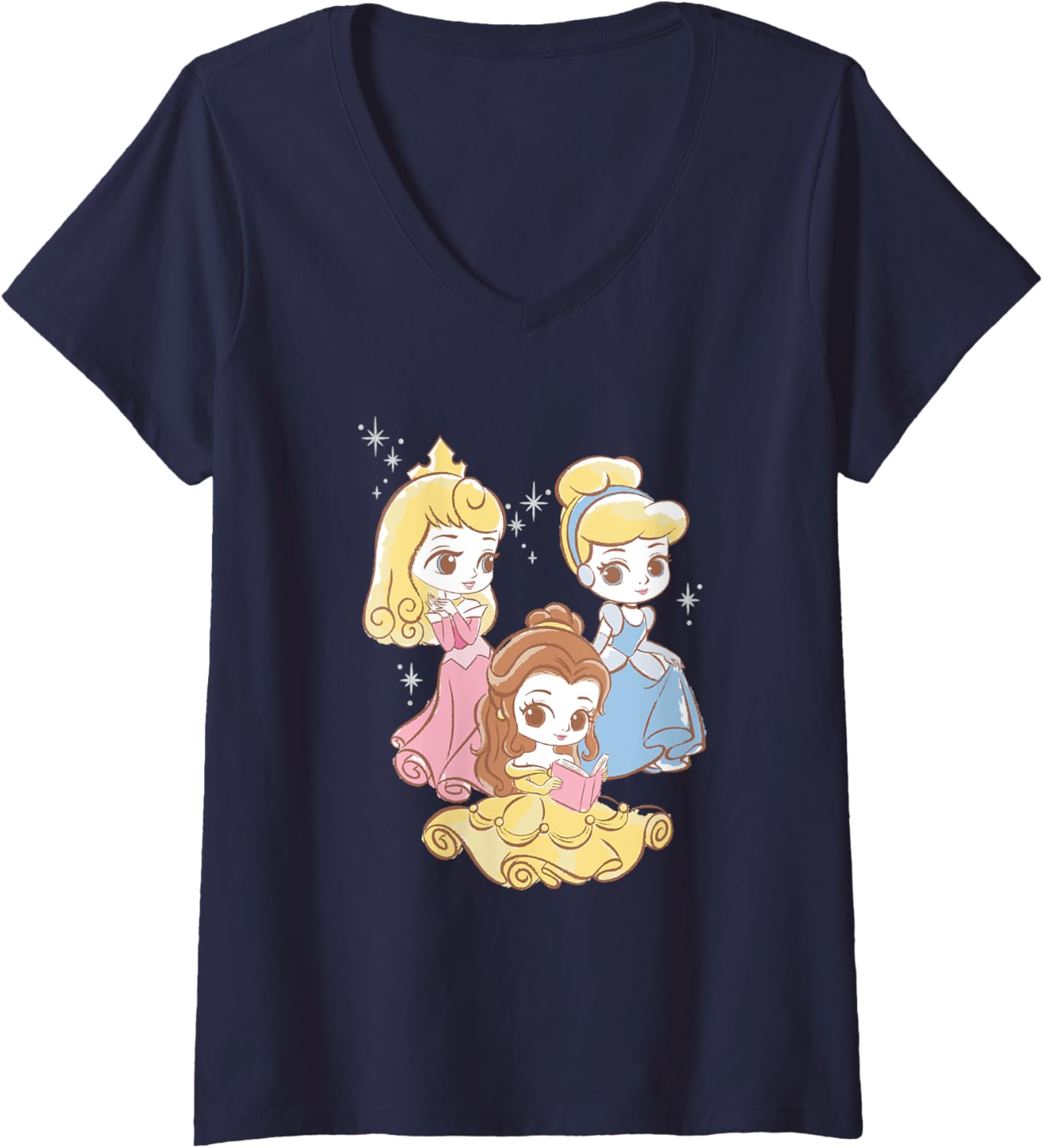Disney Princess Cute Aurora Belle Cinderella Chibi Portrait V-Neck
