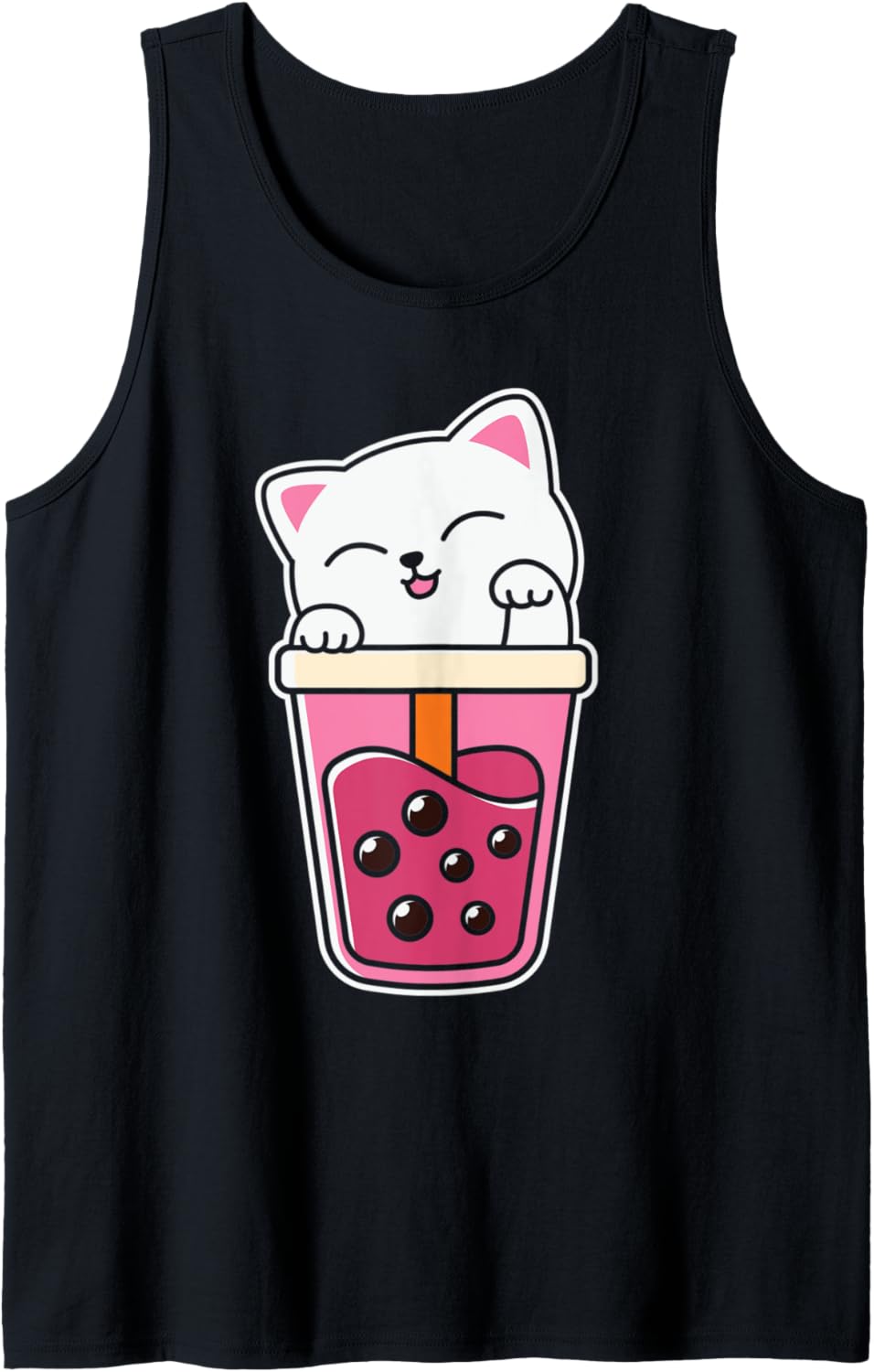 Bubble Tea Cat Kitten Boba Milk Anime Cute Kawaii Neko Chibi Tank Top