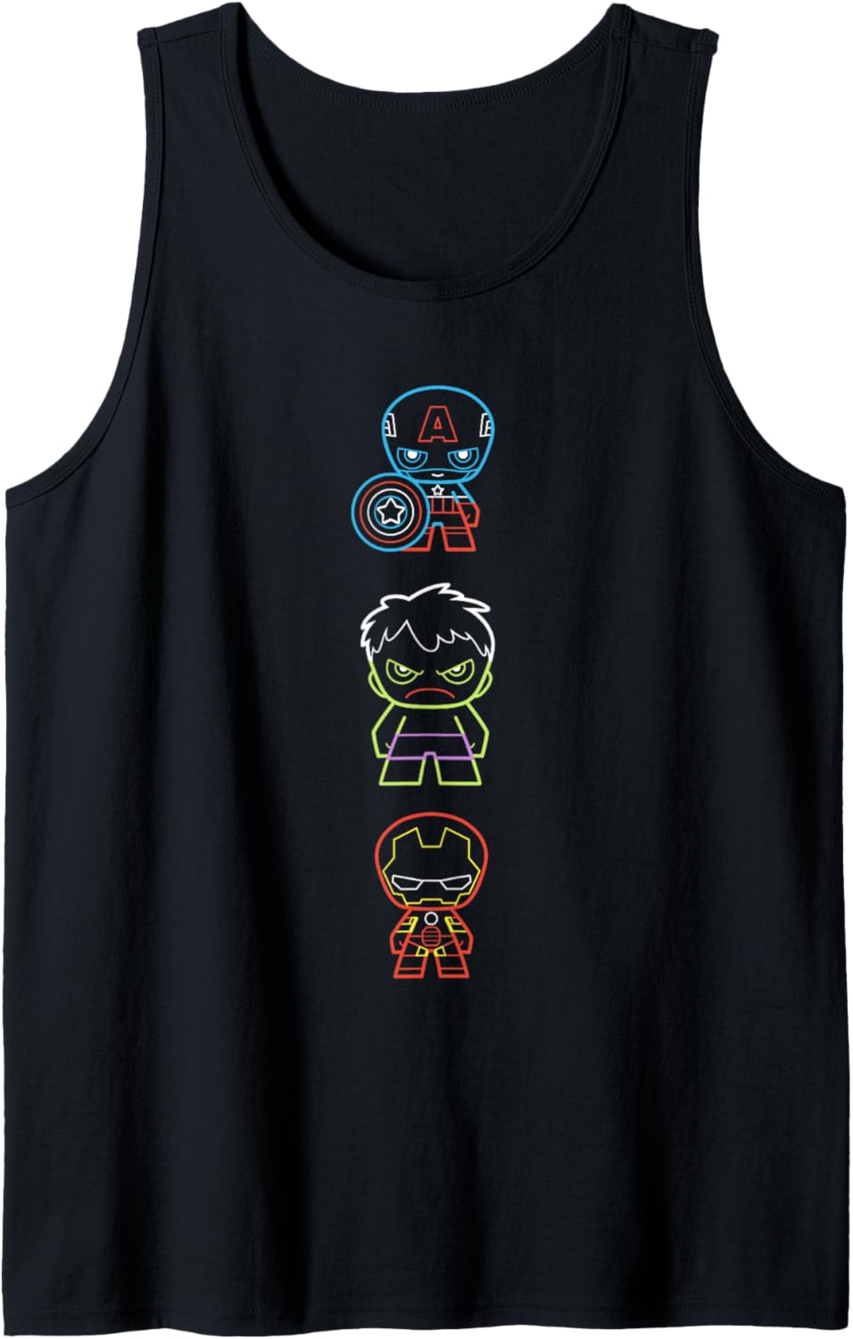 Marvel Kawaii Chibi Avengers Neon Outline Poster Tank Top