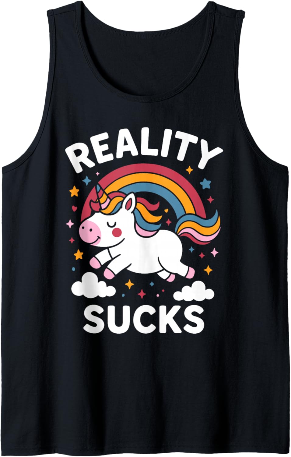 Reality Sucks | Cute Chibi Rainbow Kawaii Unicorn Tank Top