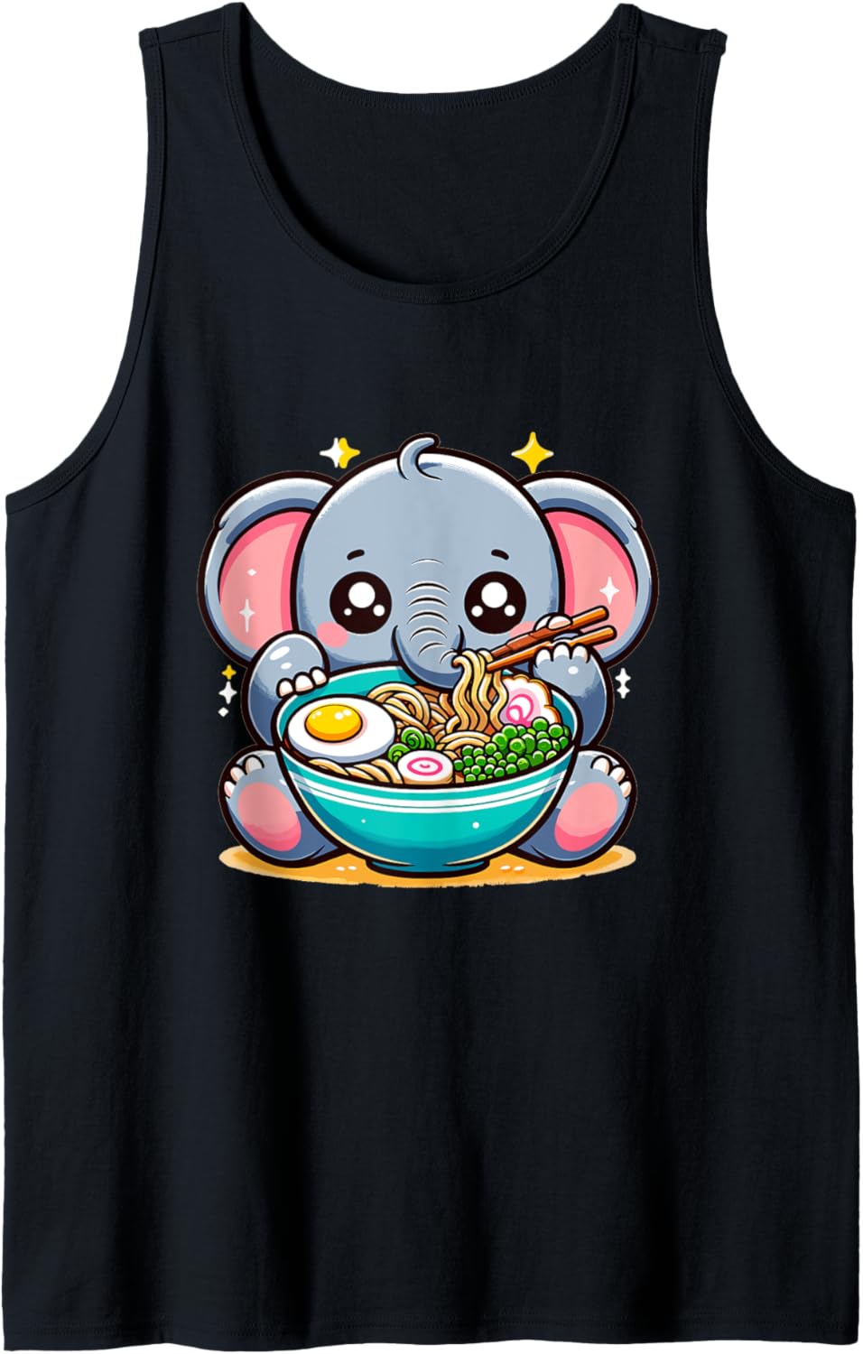 Cute Japanese Kawaii Chibi Elephant Eating Ramen Tank Top