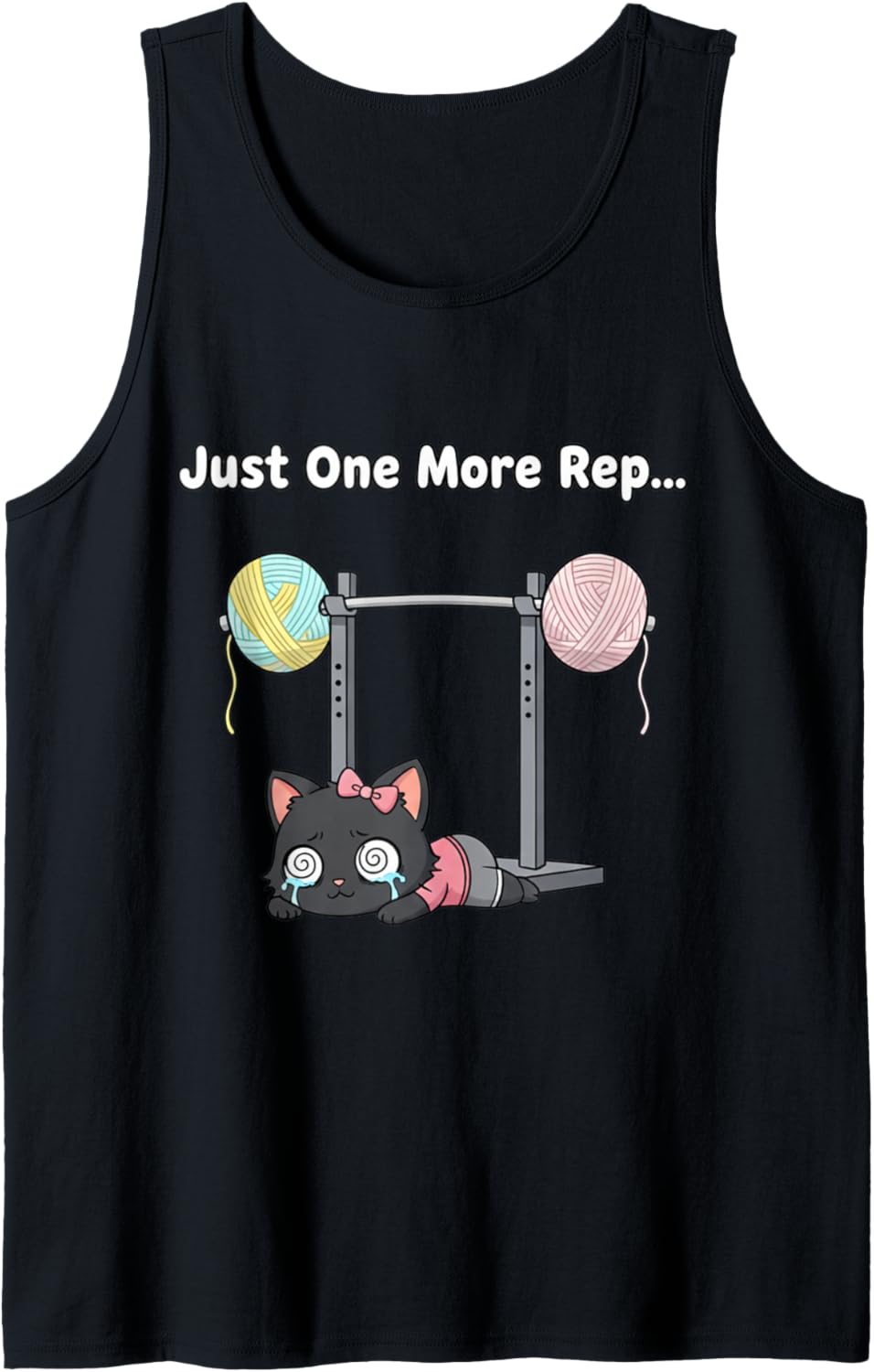 Just One More Rep Funny Female Cat Squat Workout Chibi Tank Top