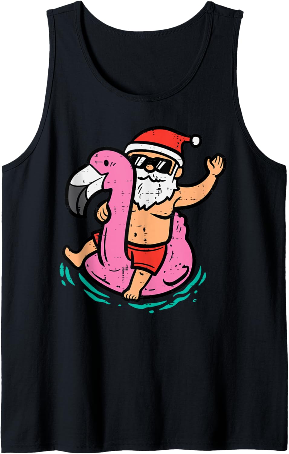 Santa Flamingo Floatie Funny Christmas In July Summer Xmas Tank Top