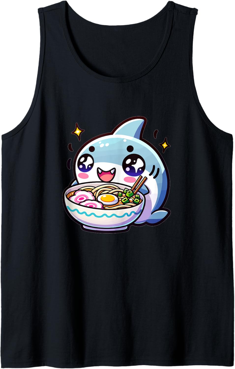 Cute Japanese Kawaii Chibi Shark Eating Ramen Tank Top