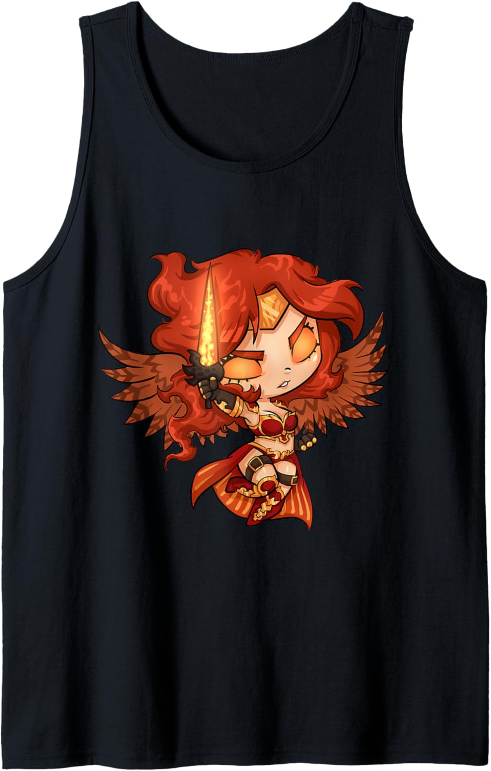 Cool Angel With a Flaming Sword Cute Chibi Battle Angel Tank Top