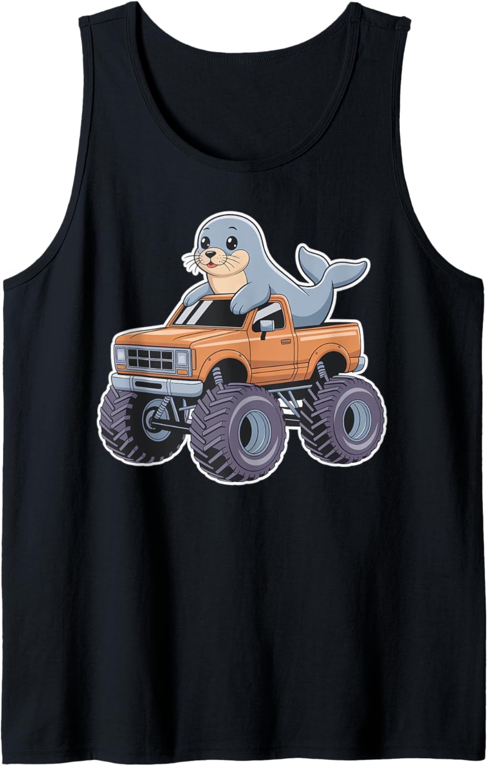 Cute Chibi Monster Truck With Seal Tank Top