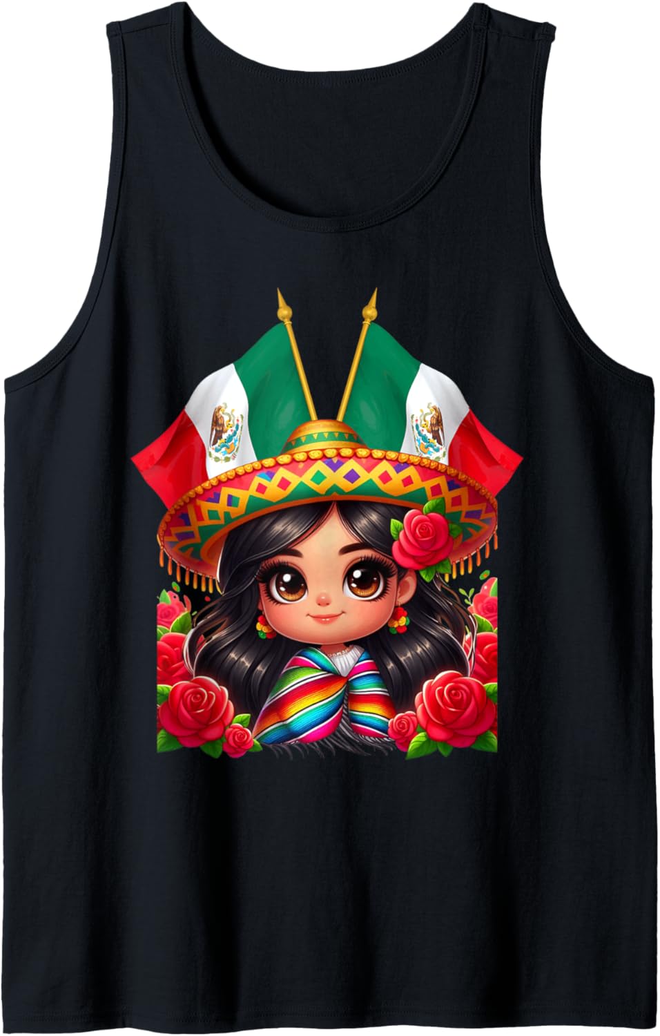 Mexican Pride Zarape Sombrero Chibi Mexicana Chingona Muneca Tank Top