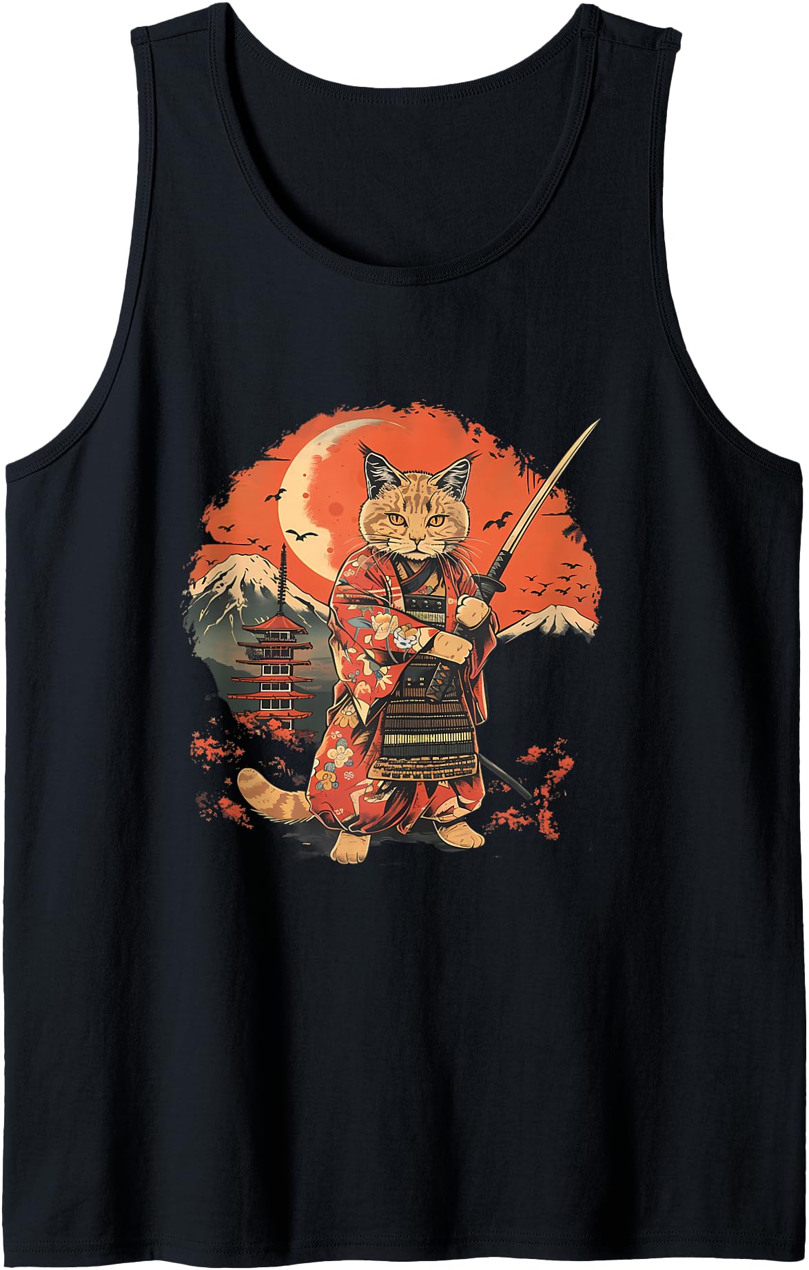 Samurai Cat Japanese Ninja Cat Japanese Art Pagoda Temple Tank Top