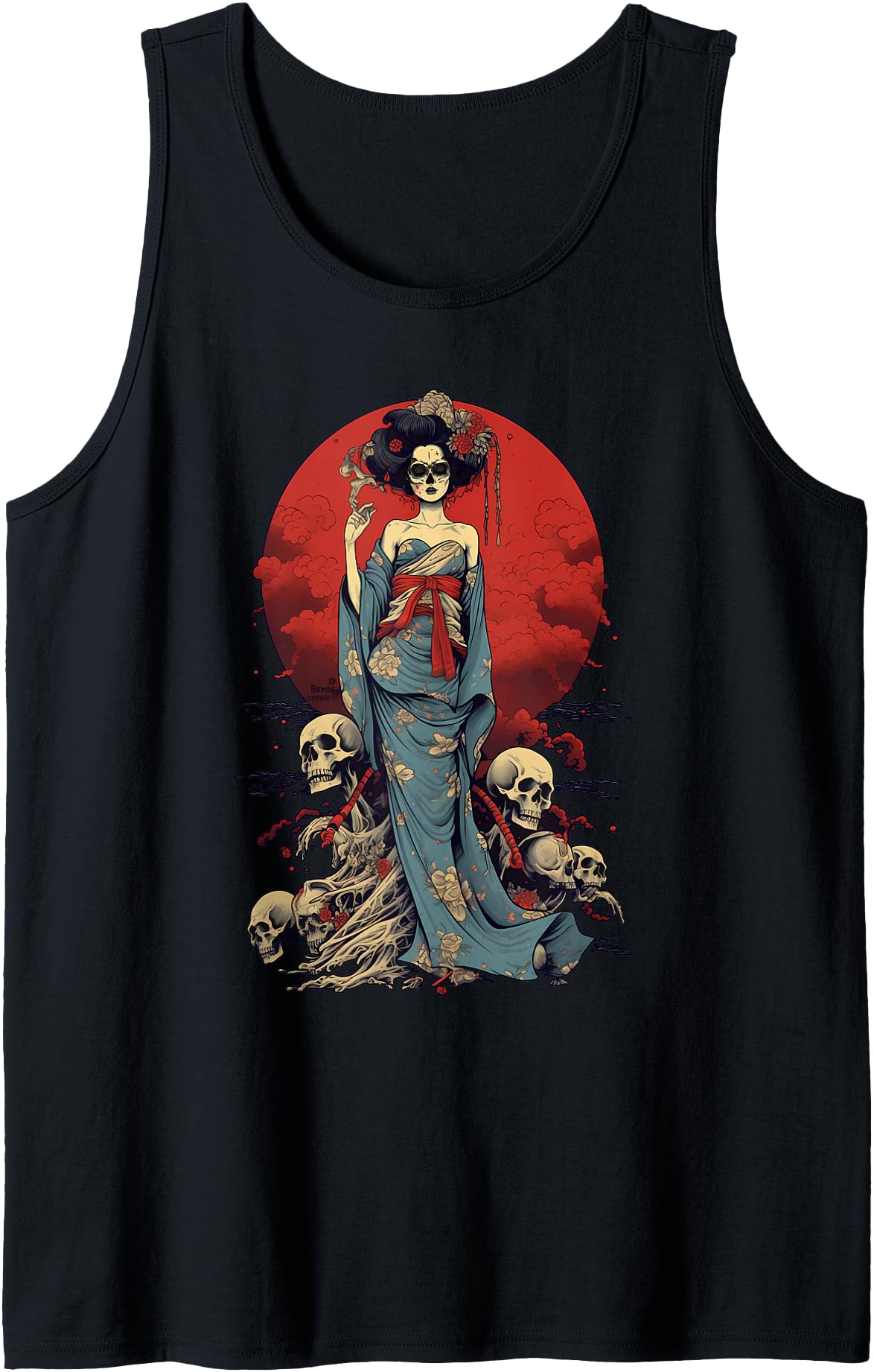 Japanese Geisha Skeleton Shirt, Geisha Skull Shirt Tank Top