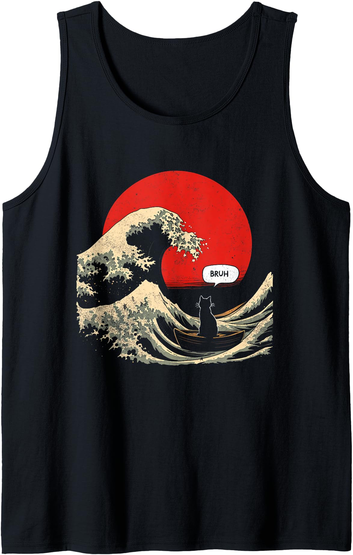 BRUH , The Great Wave Kanagawa Funny Japanese Surfing Cat Tank Top