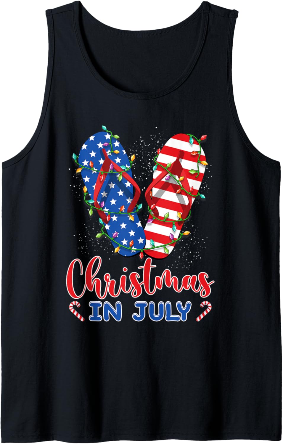 Funny American Flag Flip Flops Xmas Lights Christmas In July Tank Top