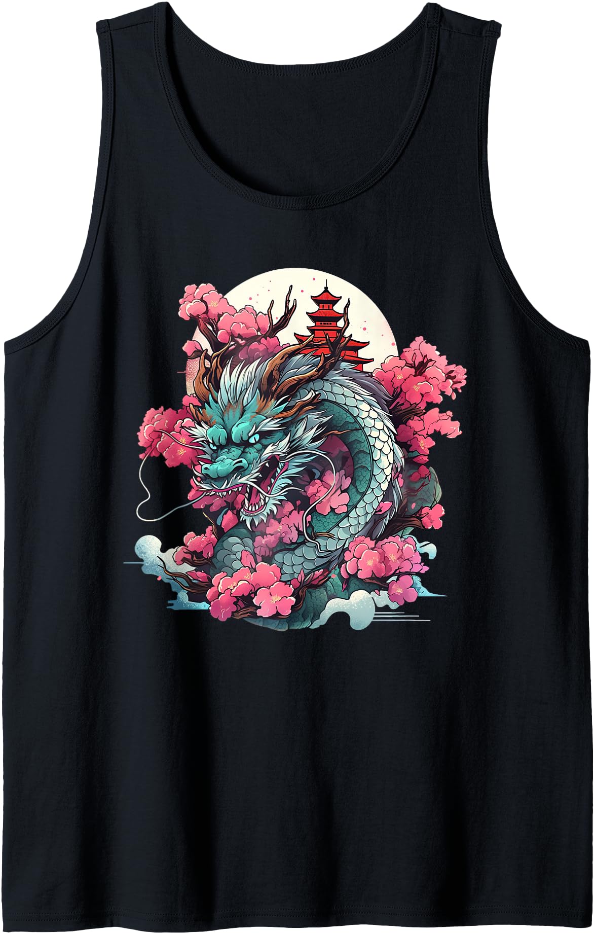 Tokyo Asian inspired vintage style 80s retro Japanese Dragon Tank Top