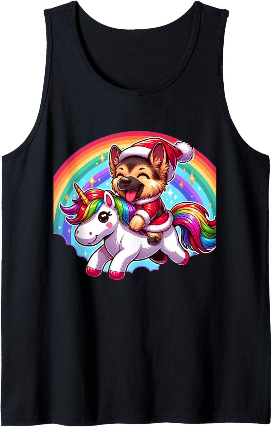 german Shepherd Riding Unicorn dog Funny Rainbow Chibi Tank Top