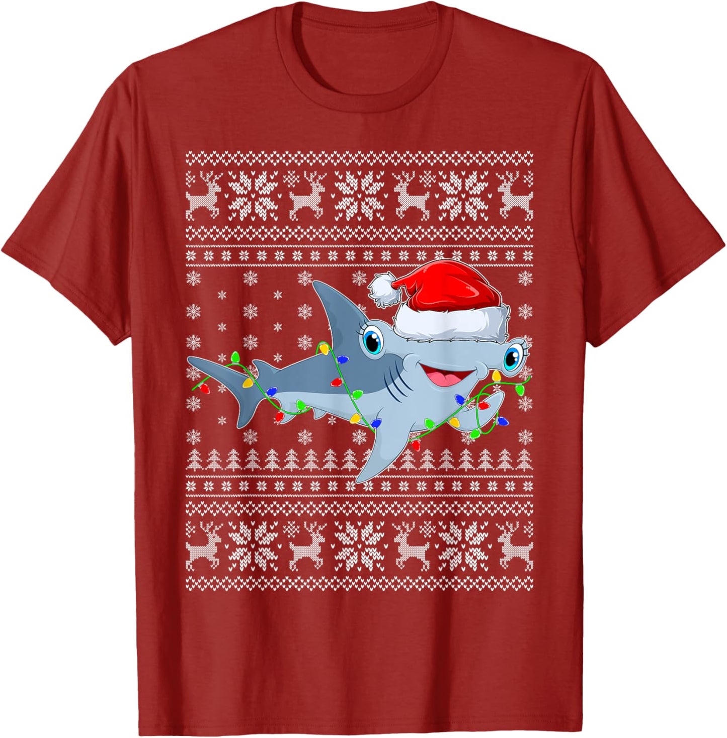 Ugly Sweater Xmas Lights Santa Hammerhead Shark Christmas