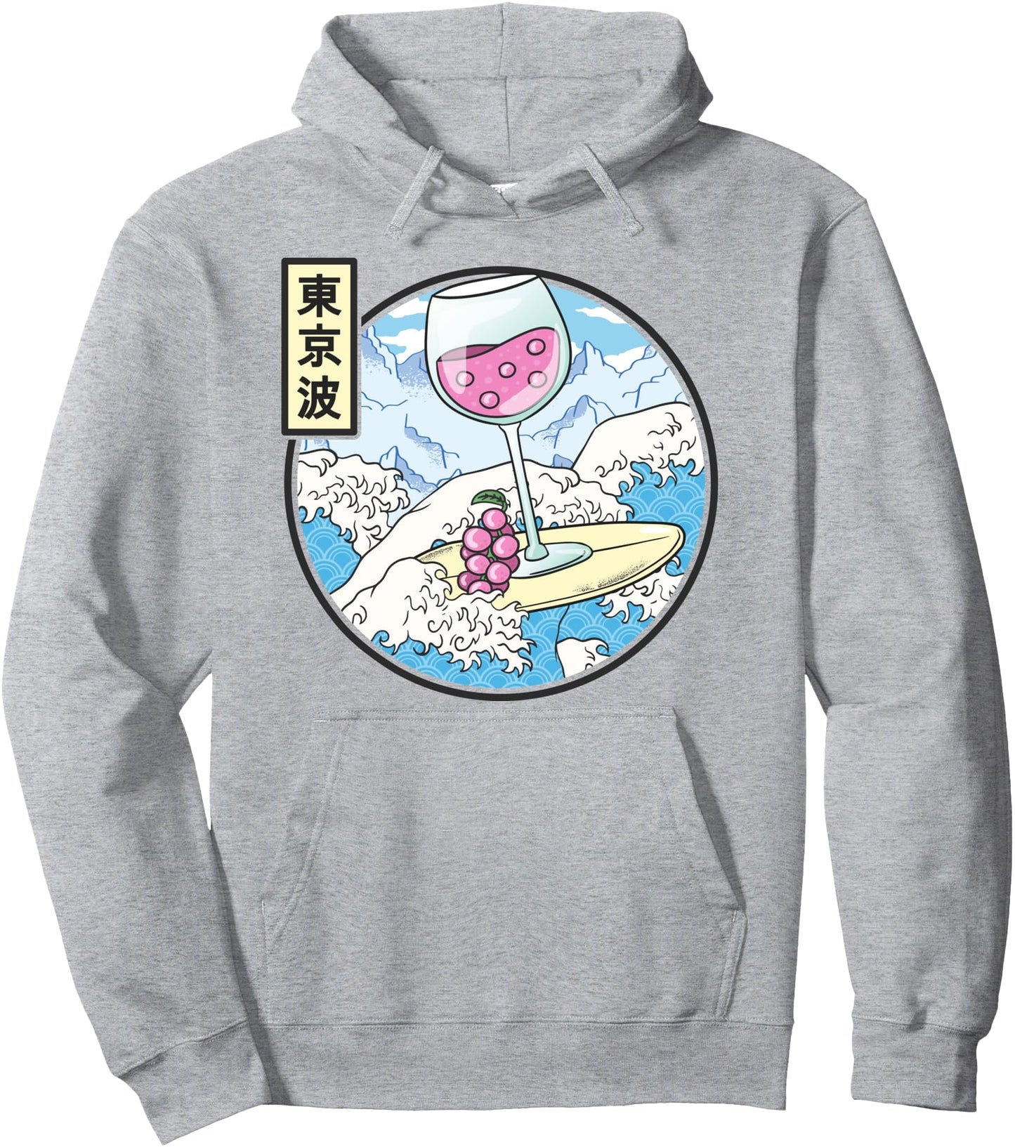 Surfing Wine Glass In Japan Waves Kawaii Vaporwave Anime Pullover Hoodie