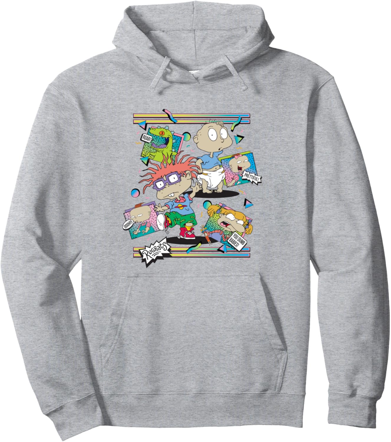 Rugrats Iconic Characters Group Shot 90's Retro Chest Logo Pullover Hoodie
