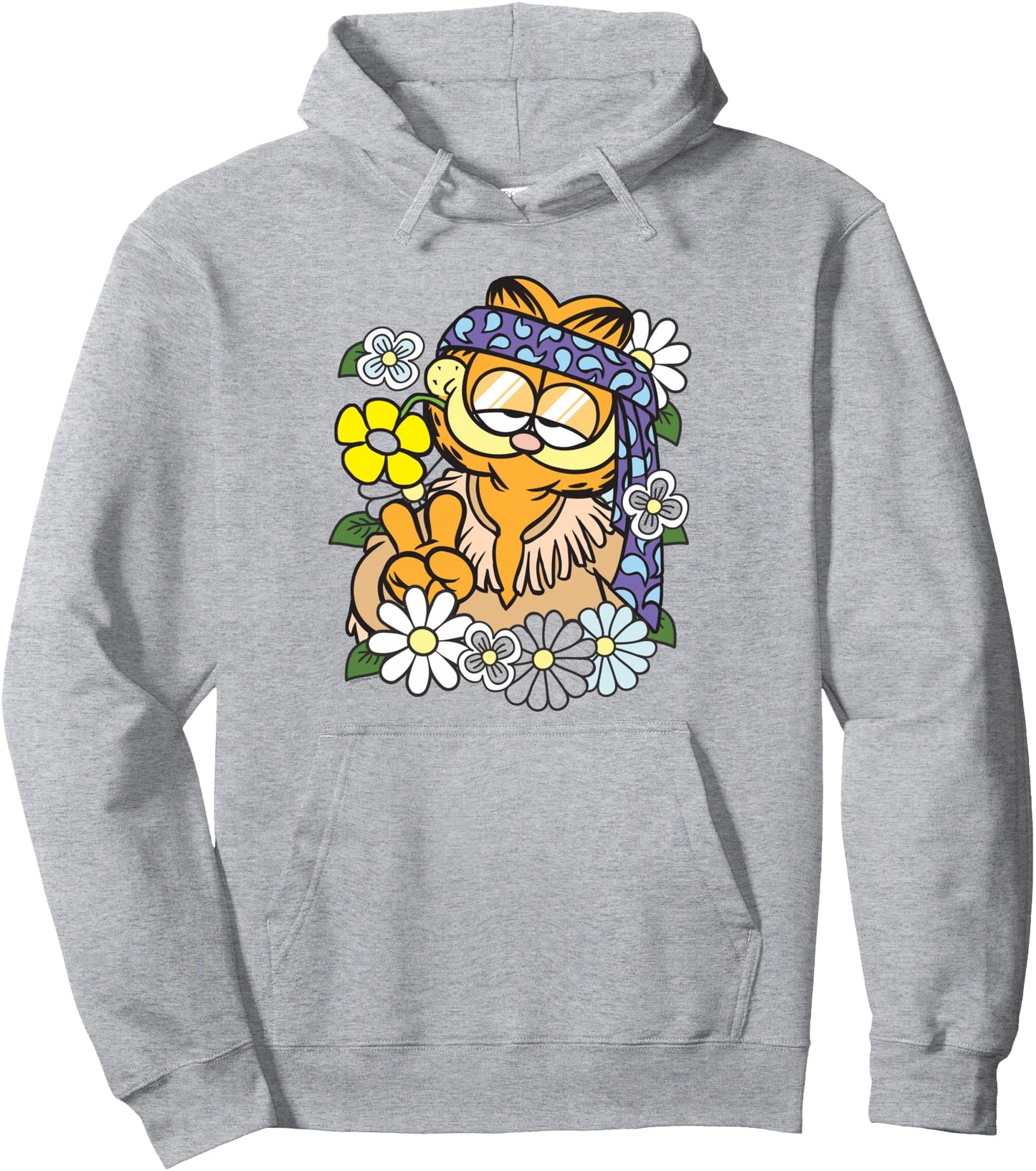 Garfield Hippie with Flowers Retro Cat Cartoon Pullover Hoodie