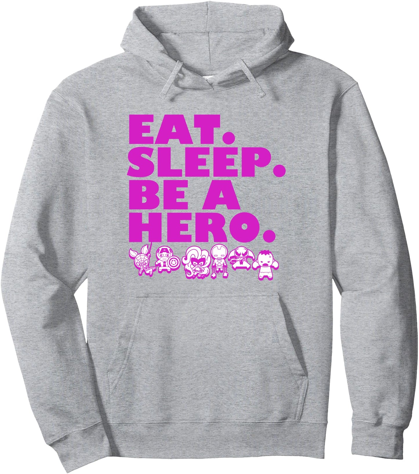 Marvel Kawaii Eat Sleep Be A Hero Characters Lineup Logo Pullover Hoodie