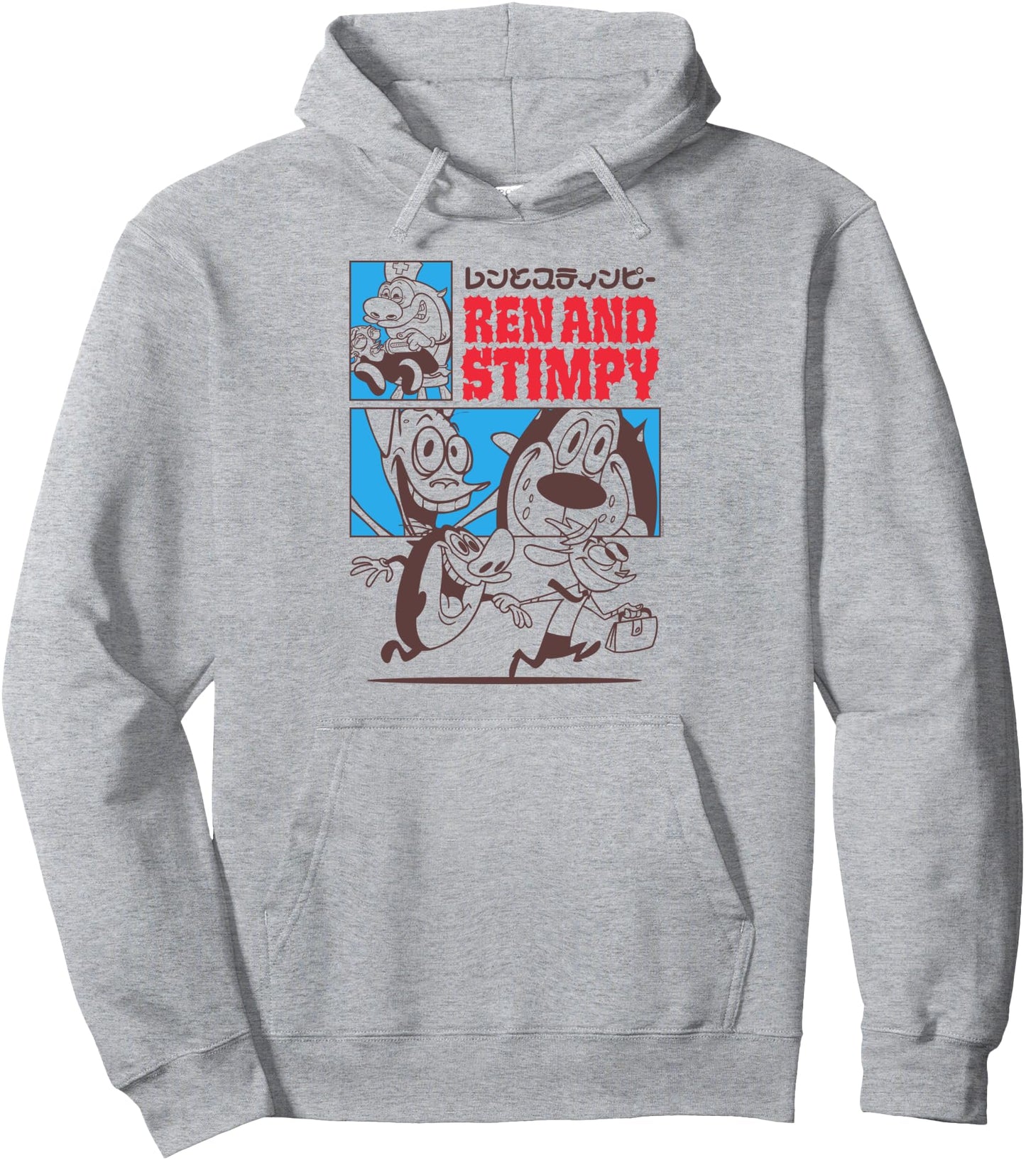 Ren and Stimpy Collage with Kanji Funny Cartoon Pullover Hoodie
