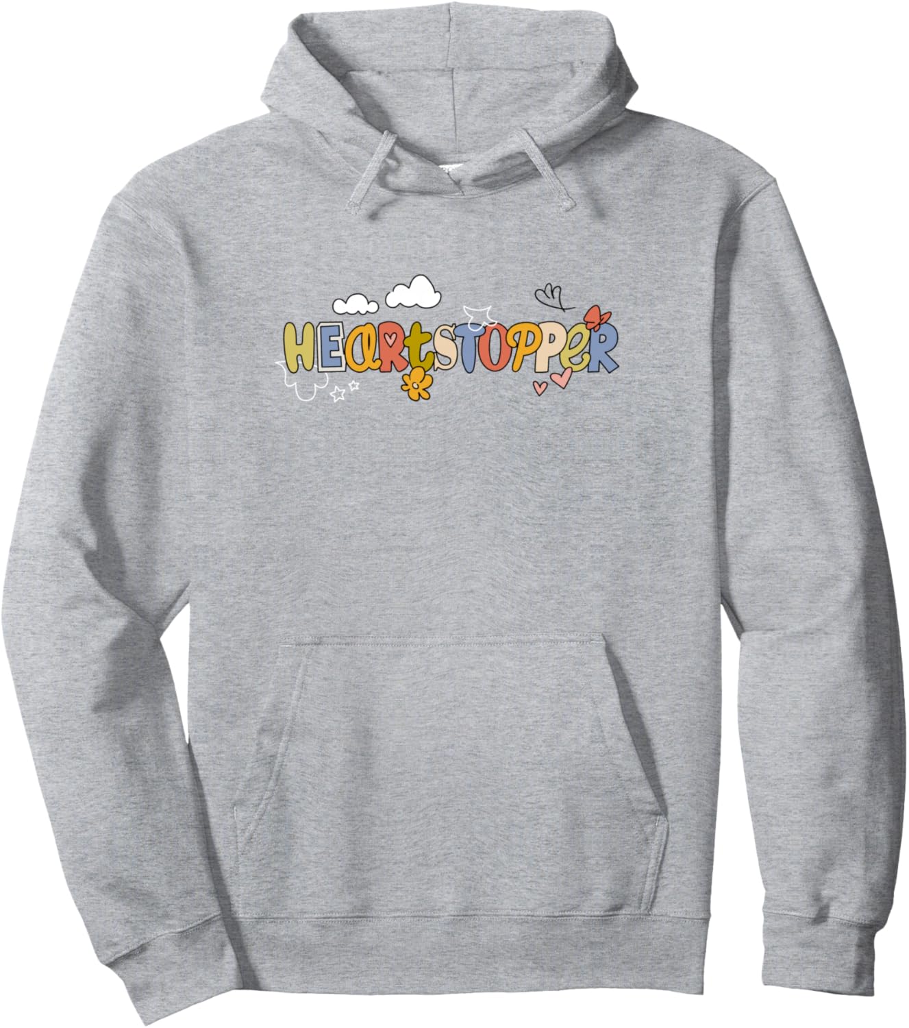 Heartstopper Cute Colourful Clouds And Flowers Chest Logo Pullover Hoodie