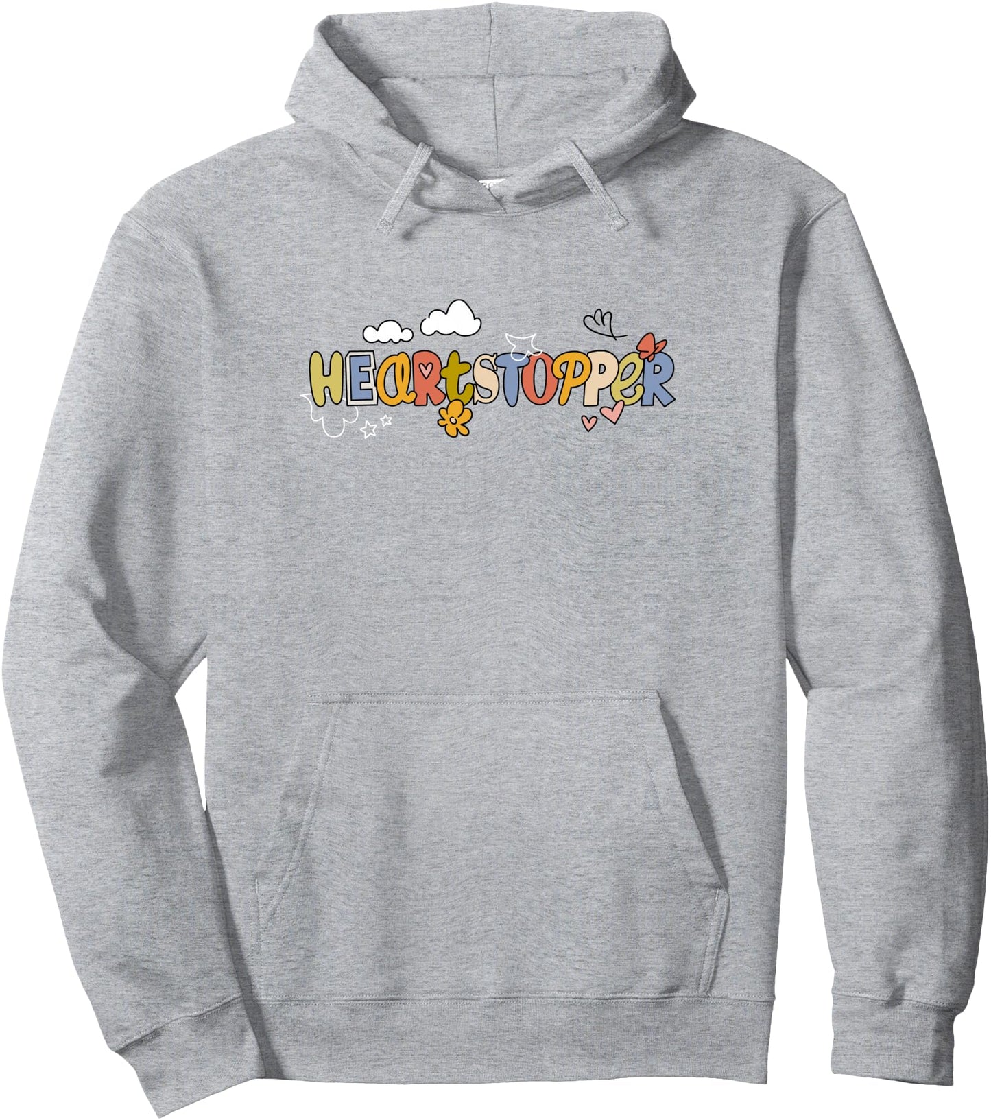 Heartstopper Cute Colourful Clouds And Flowers Chest Logo Pullover Hoodie