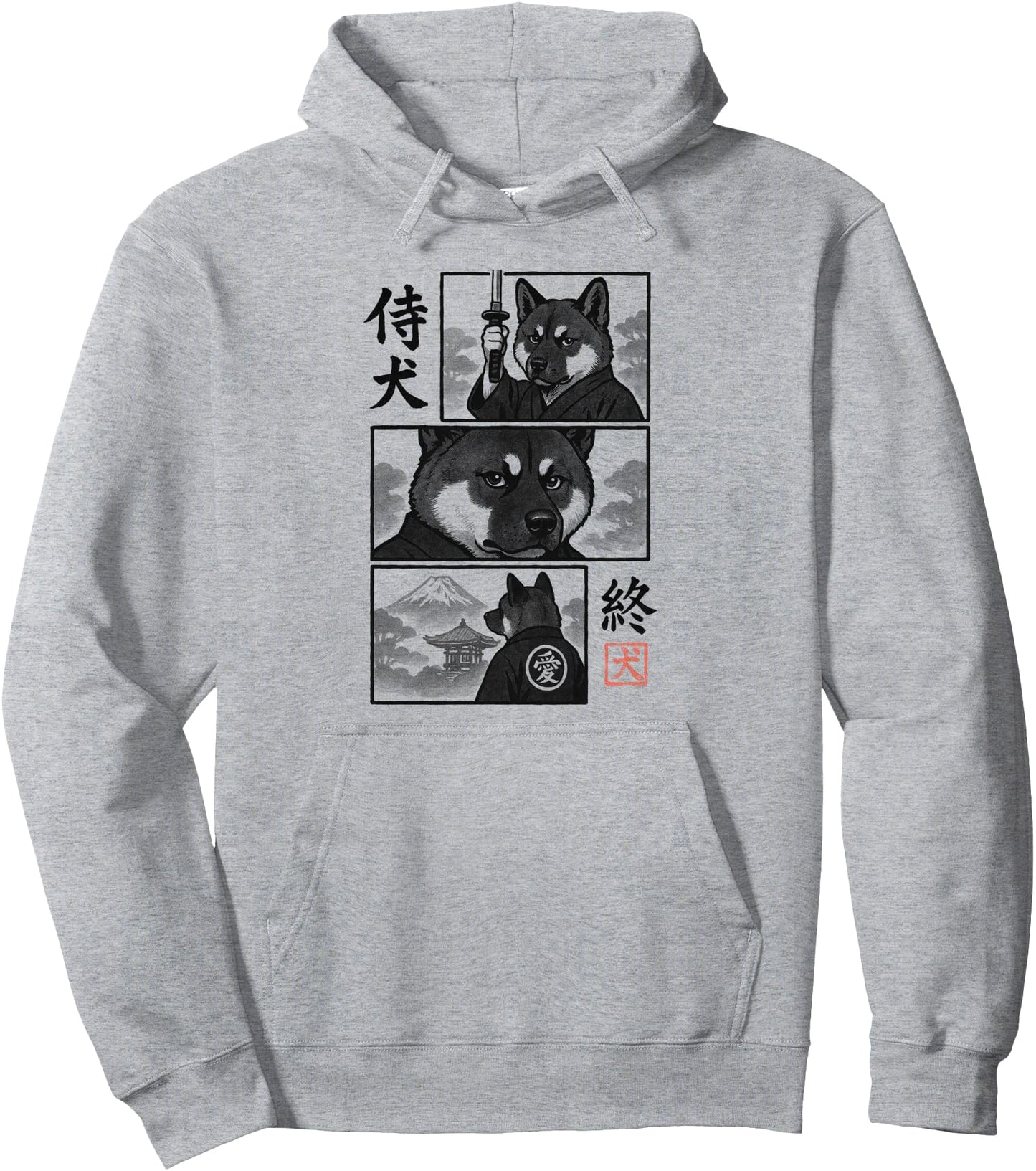 American Akita Samurai Warrior Manga Panels Dog Lover Pullover Hoodie