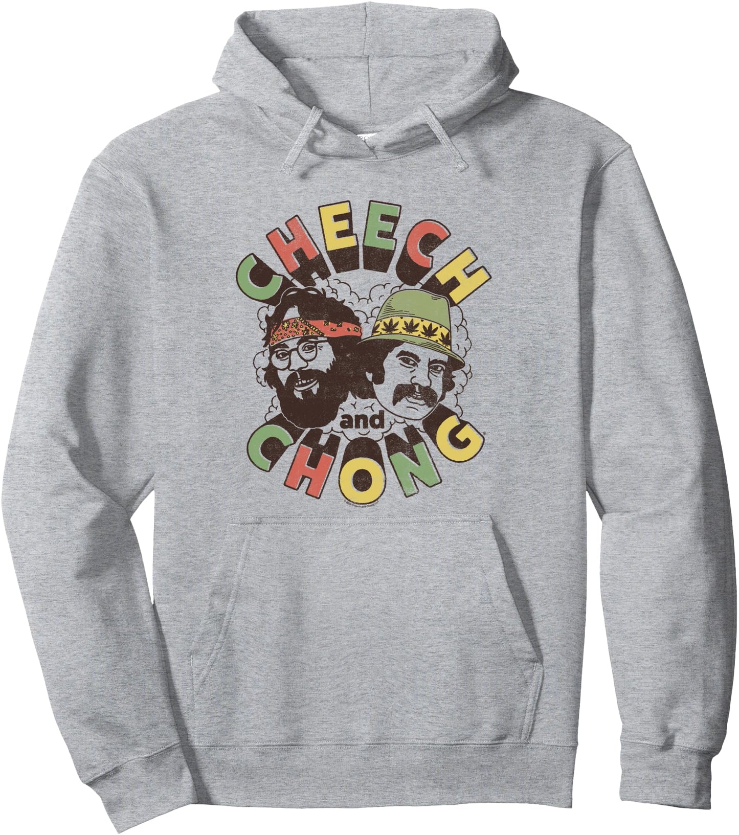 Cheech & Chong Cartoon Faces On Smoke Cloud Distressed Logo Pullover Hoodie