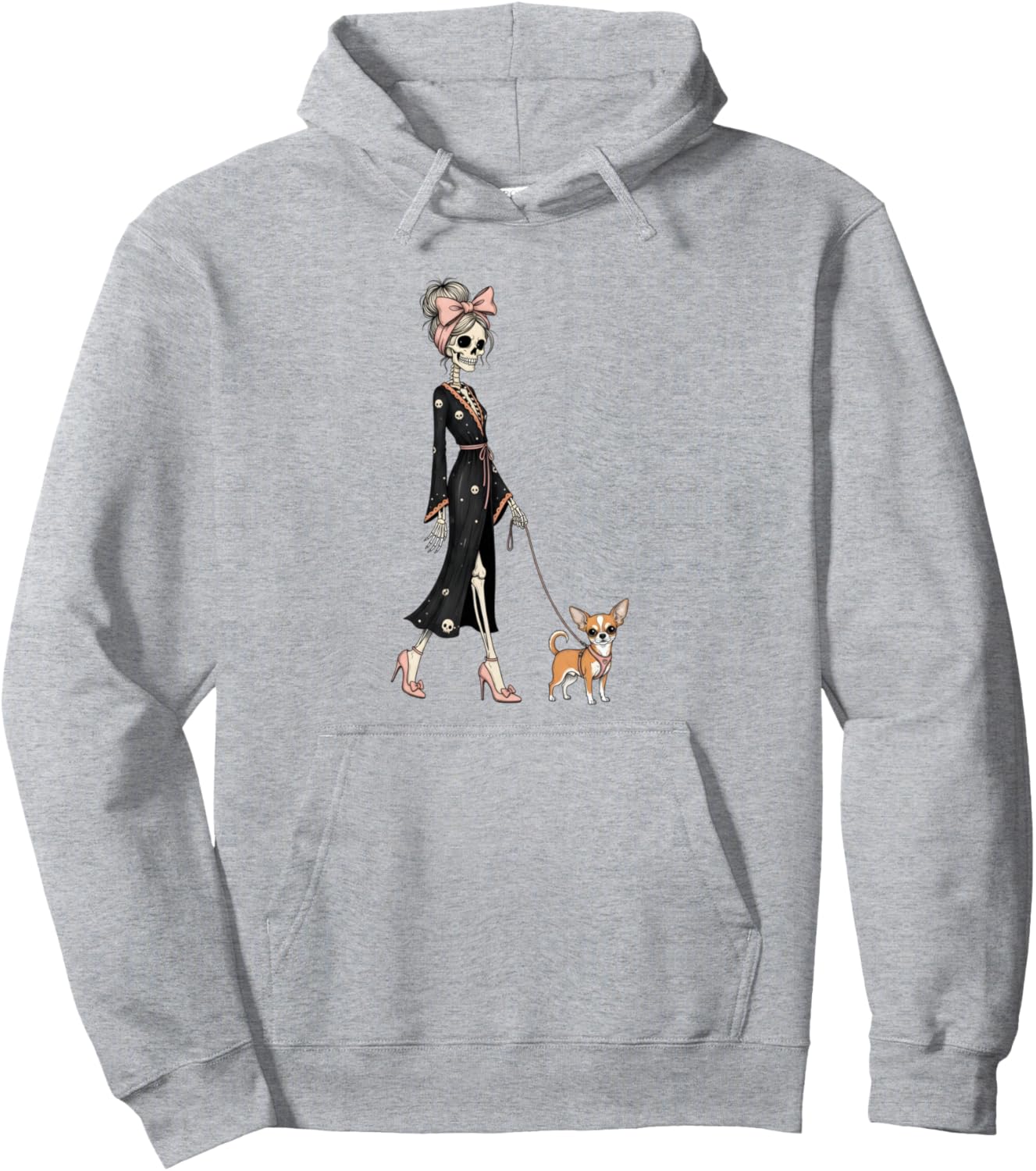 Skeleton Chihuahua Dog Walking Halloween Women Pullover Hoodie