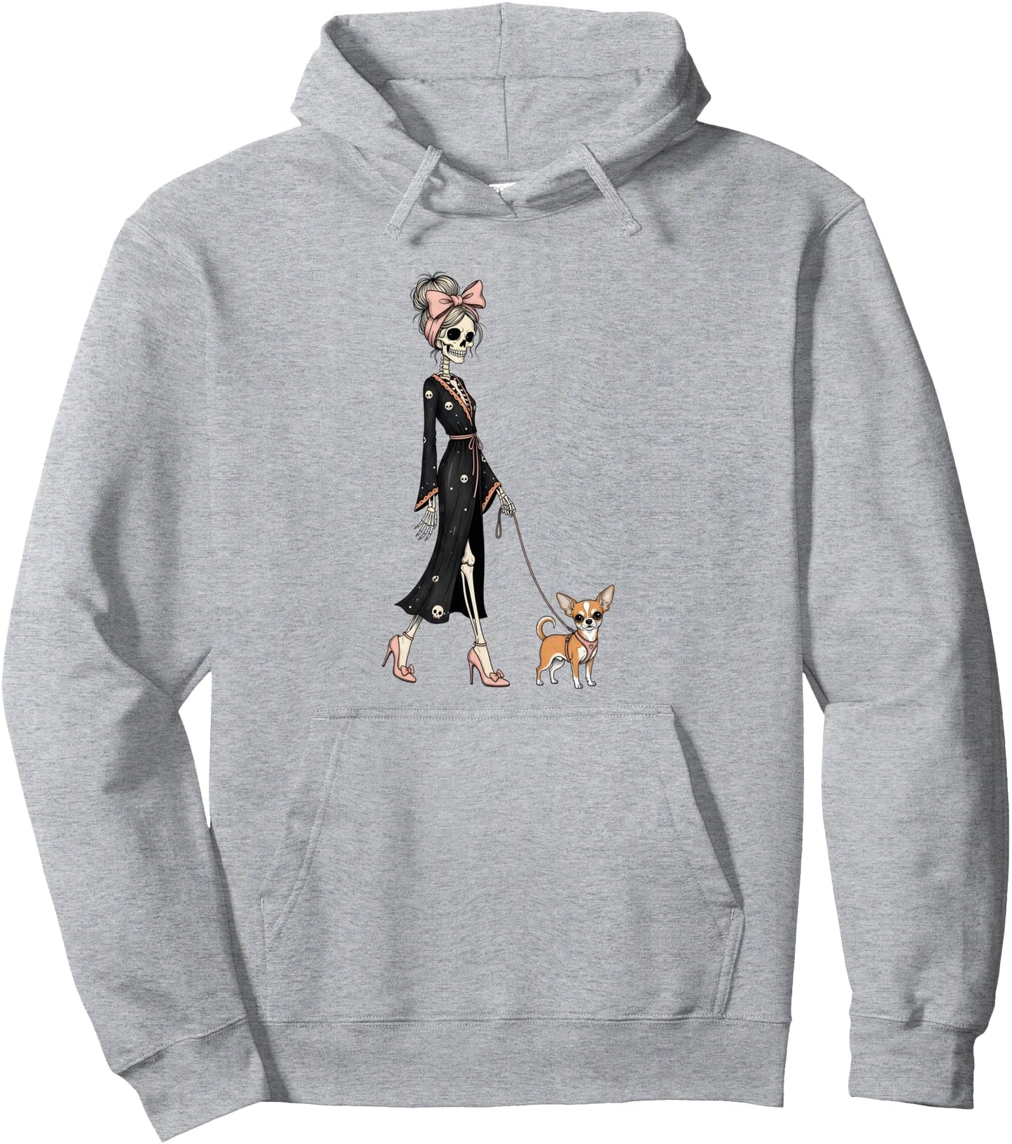 Skeleton Chihuahua Dog Walking Halloween Women Pullover Hoodie