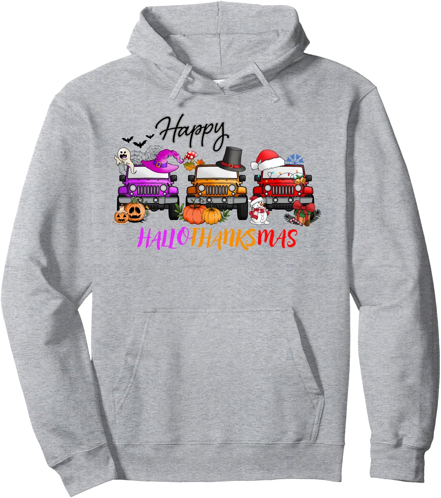 Happy Hallothanksmas Funny Halloween Thanksgiving Christmas Pullover Hoodie