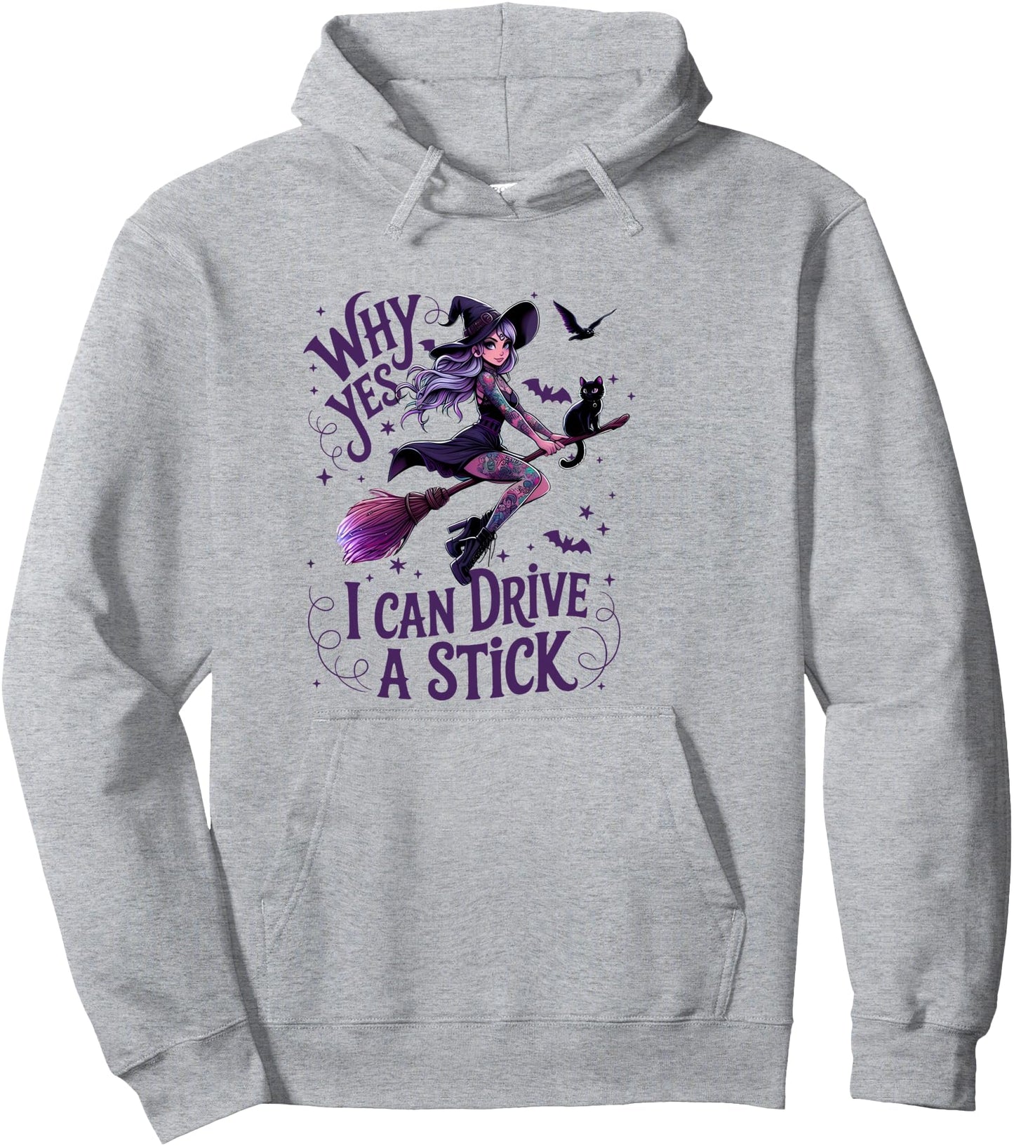 Why Yes I Can Drive A Stick Funny Halloween Witch Women Girl Pullover Hoodie