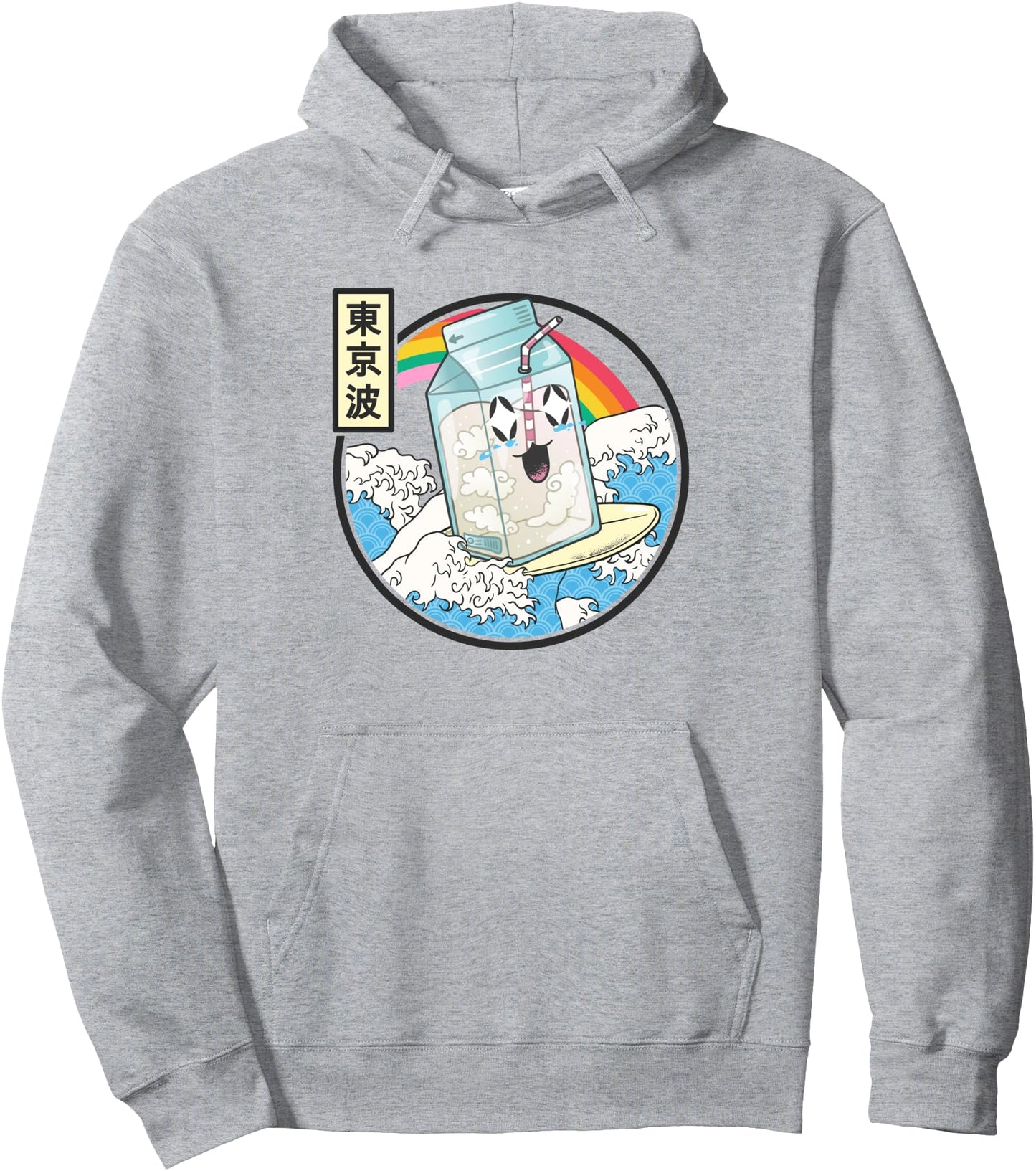 Surfing Milk Carton In Japanese Waves Vaporwave Kawaii Anime Pullover Hoodie