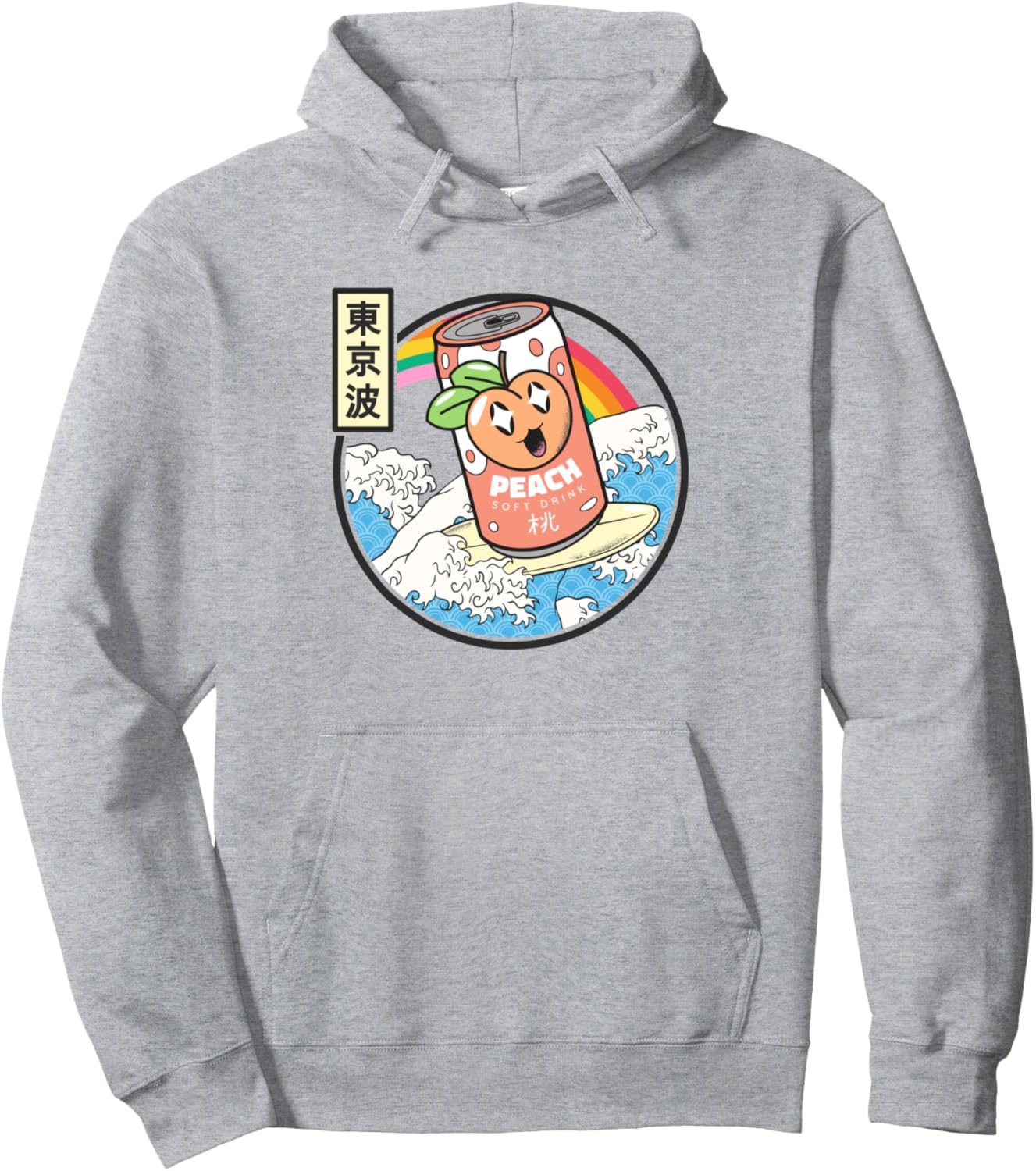 Surfing Peach Soda In Japanese Waves Vaporwave Kawaii Anime Pullover Hoodie