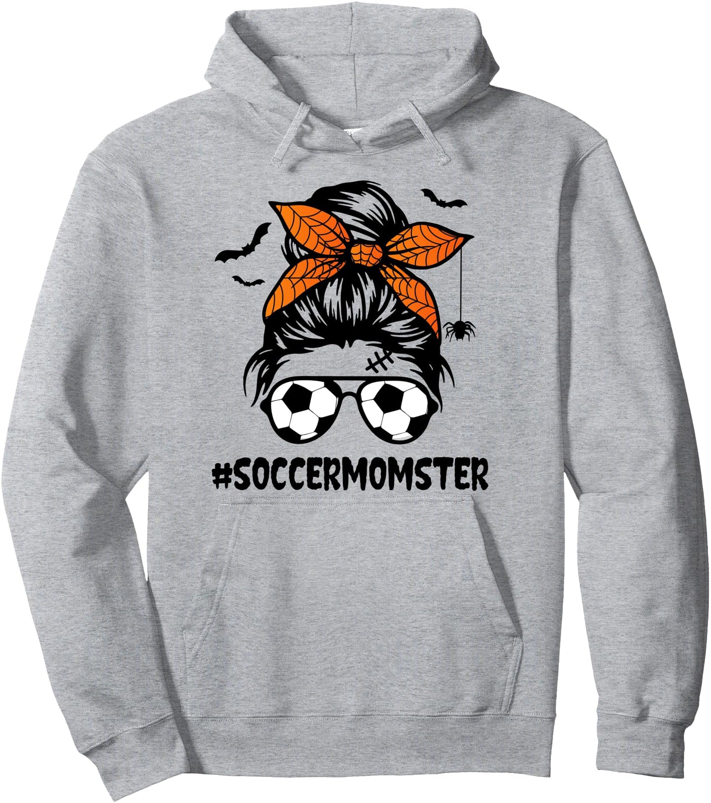 Soccer Momster for Women Halloween Mom Messy Bun Hair Pullover Hoodie