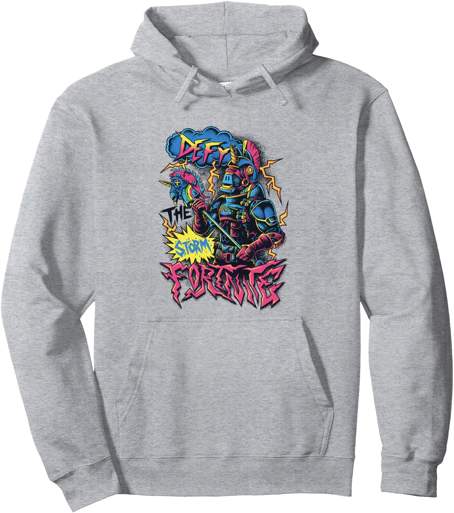 Fortnite Defy The Storm Colorful Distressed Big Chest Poster Pullover Hoodie