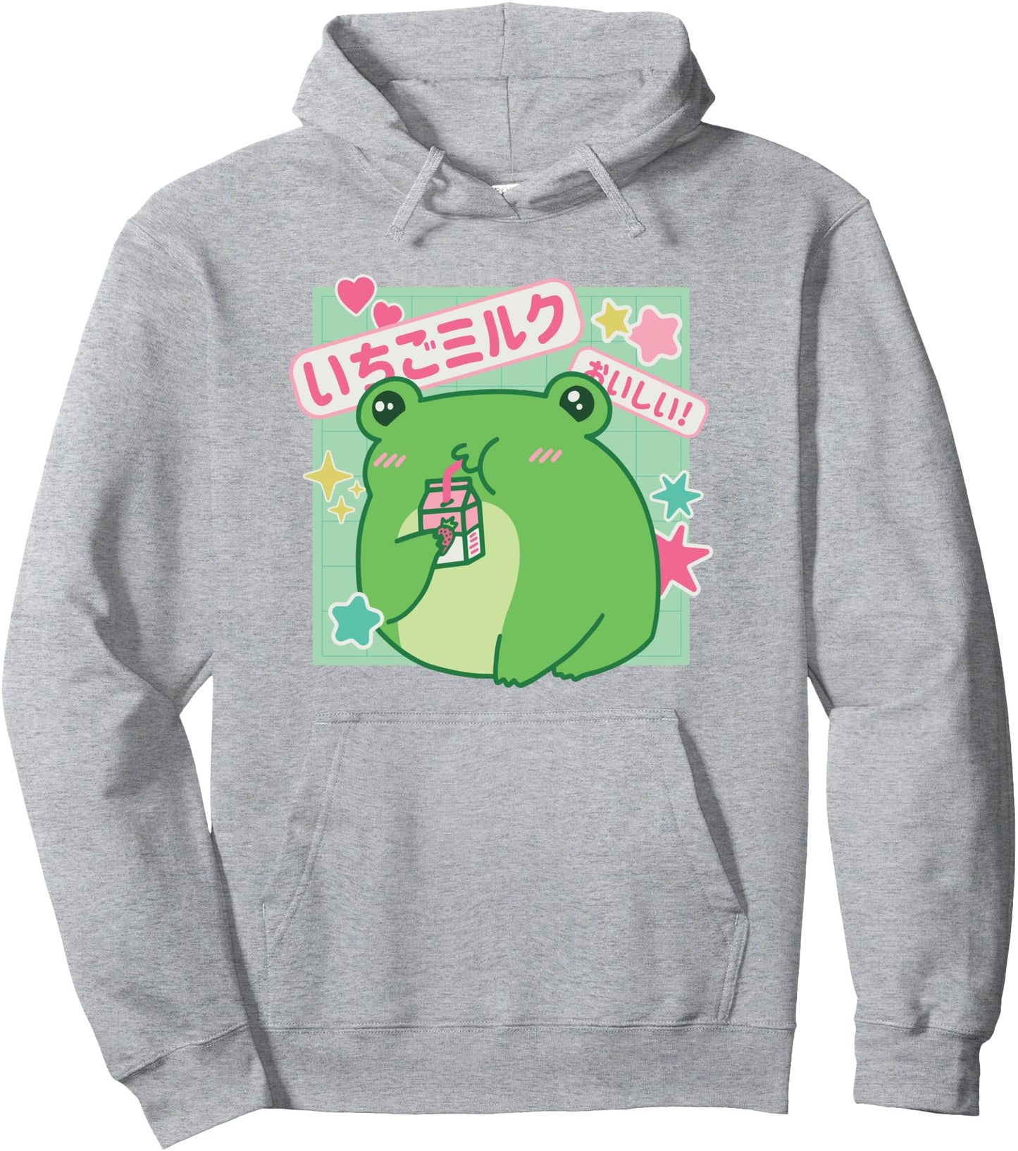 Kawaii Korean Strawberry Milk, K Pop Vaporwave Japanese Frog Pullover Hoodie