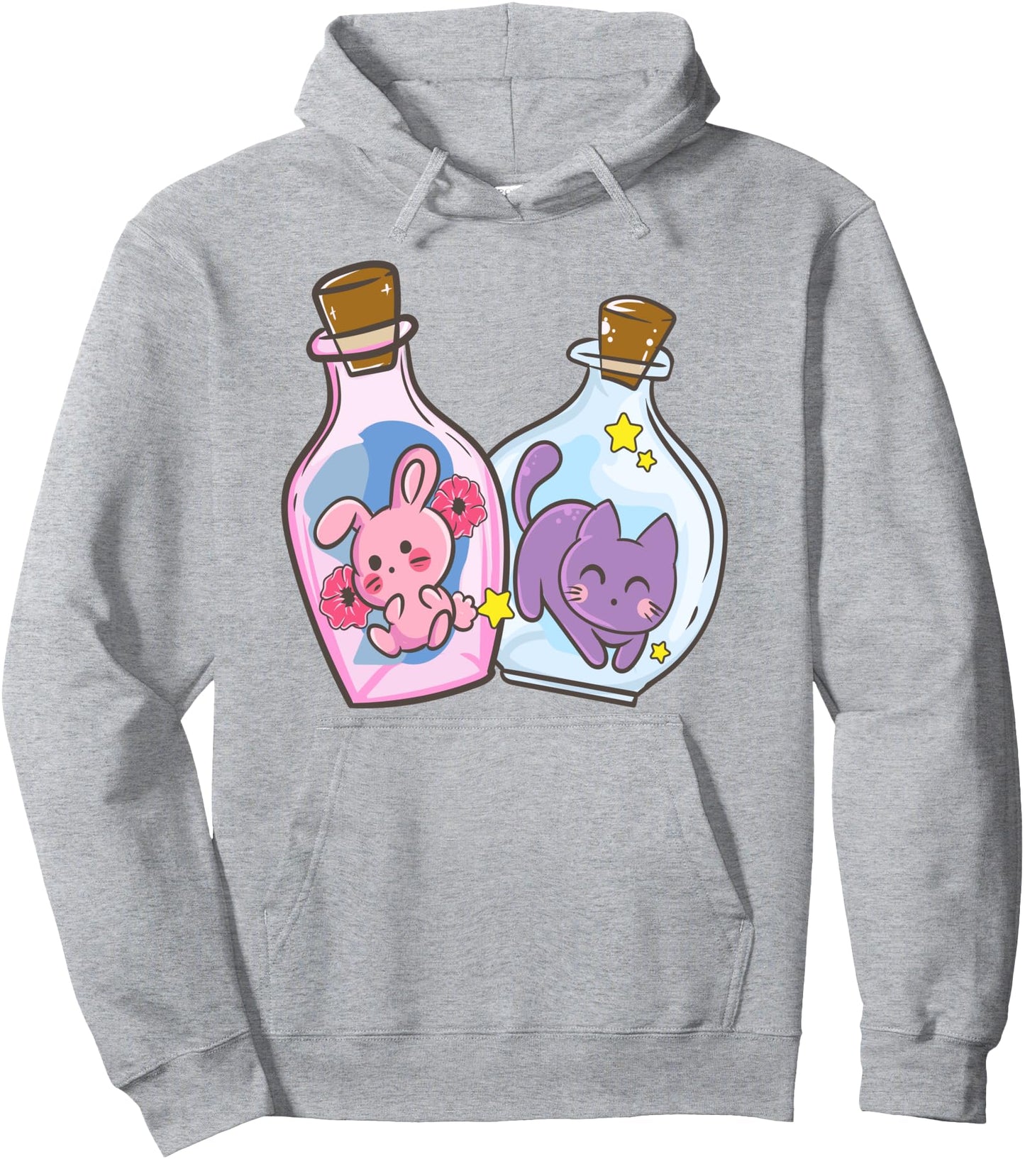 Bunny And Cat In A Glass - Cute Kawaii Anime Japanese Pullover Hoodie