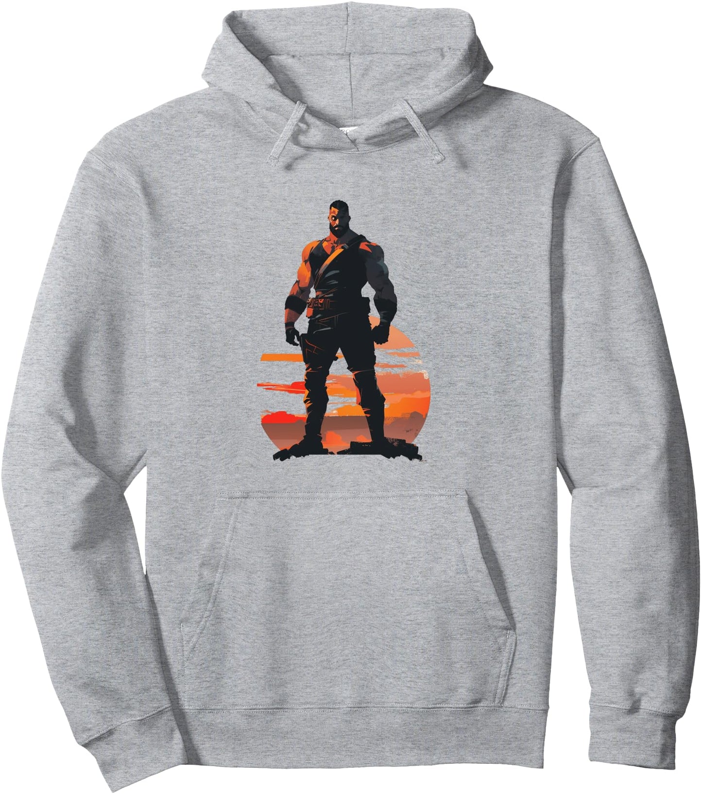 Powerful Action Hero Sunset Scene Pullover Hoodie