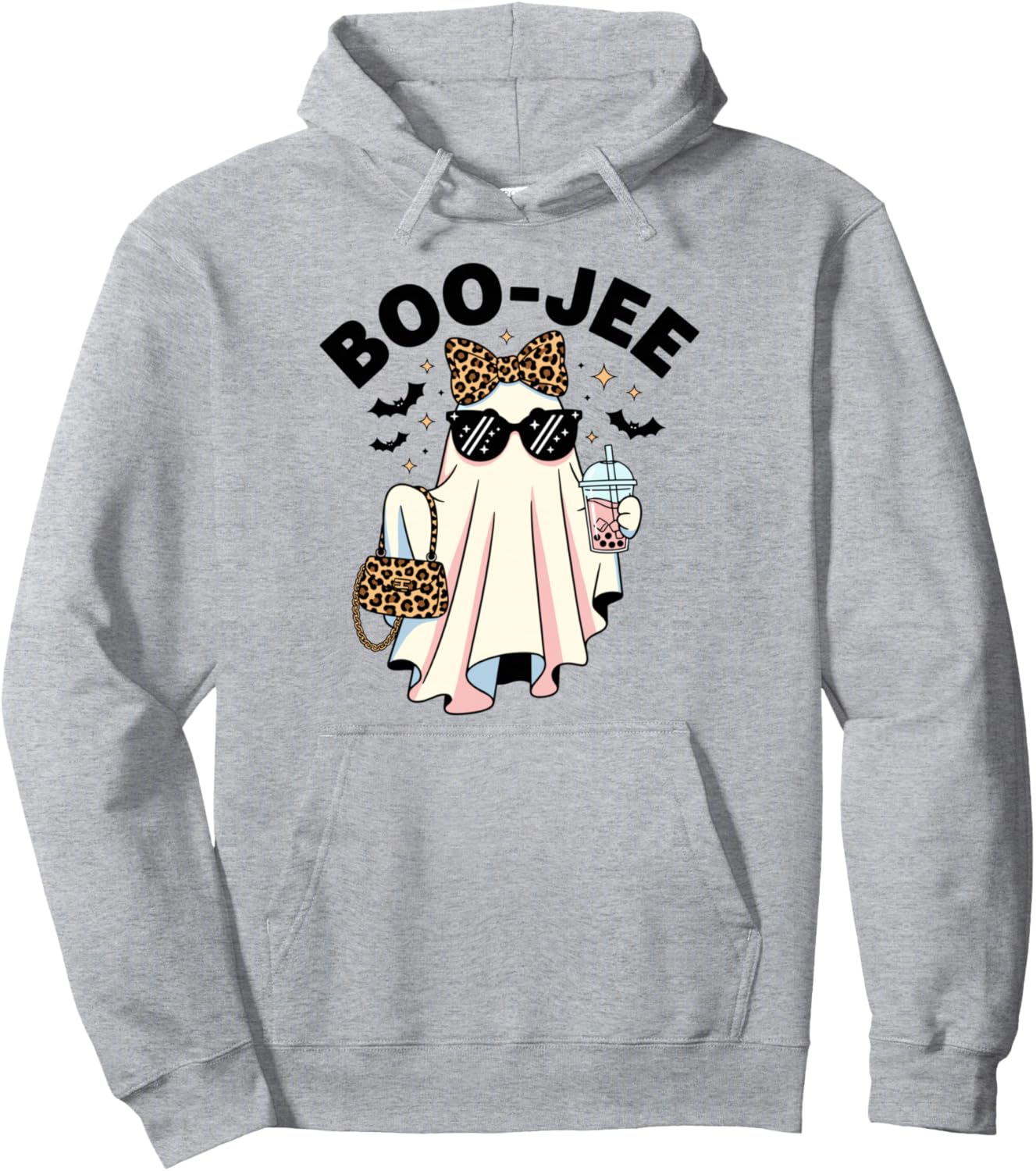 Women Girls Bou-jee Ghost Boba Leopard Sassy Halloween Pullover Hoodie