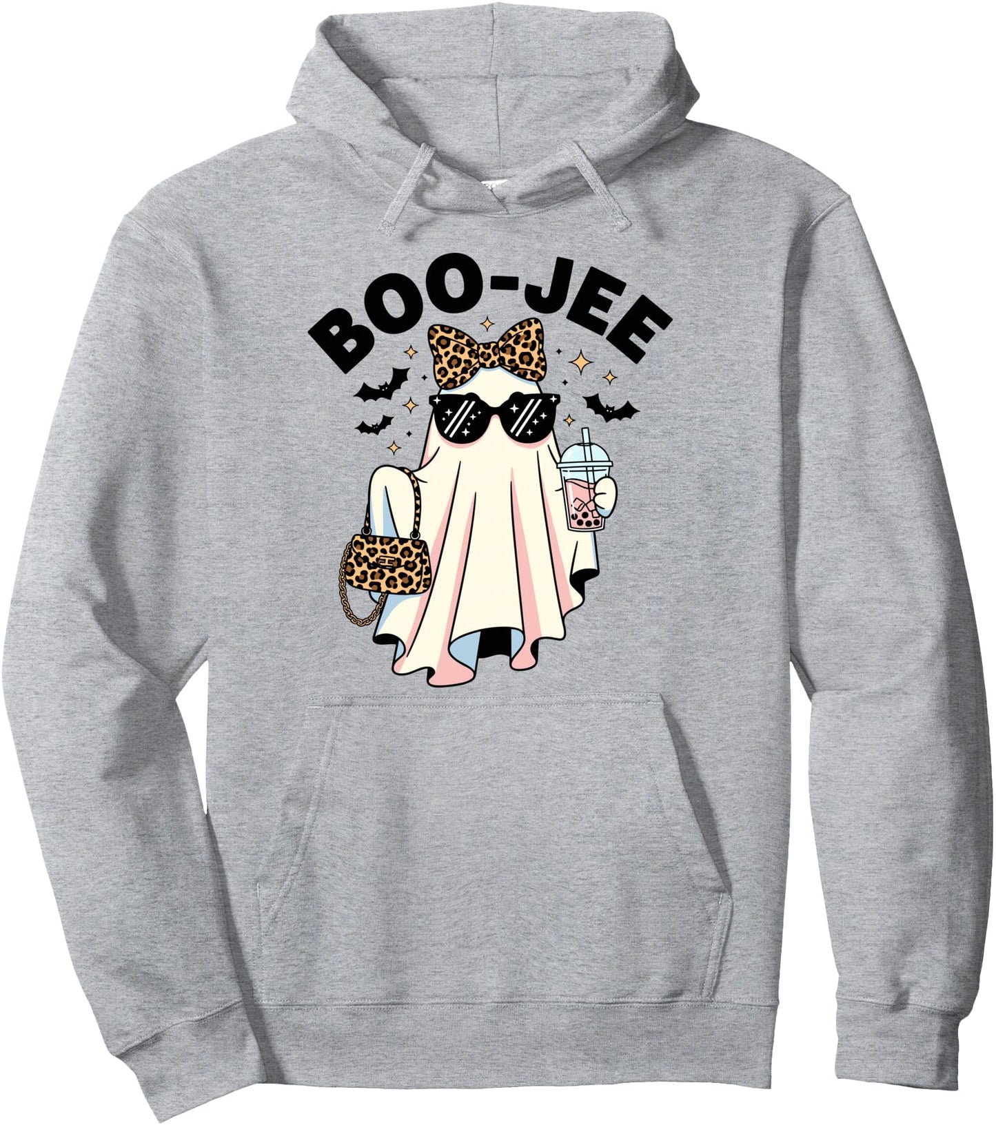 Women Girls Bou-jee Ghost Boba Leopard Sassy Halloween Pullover Hoodie