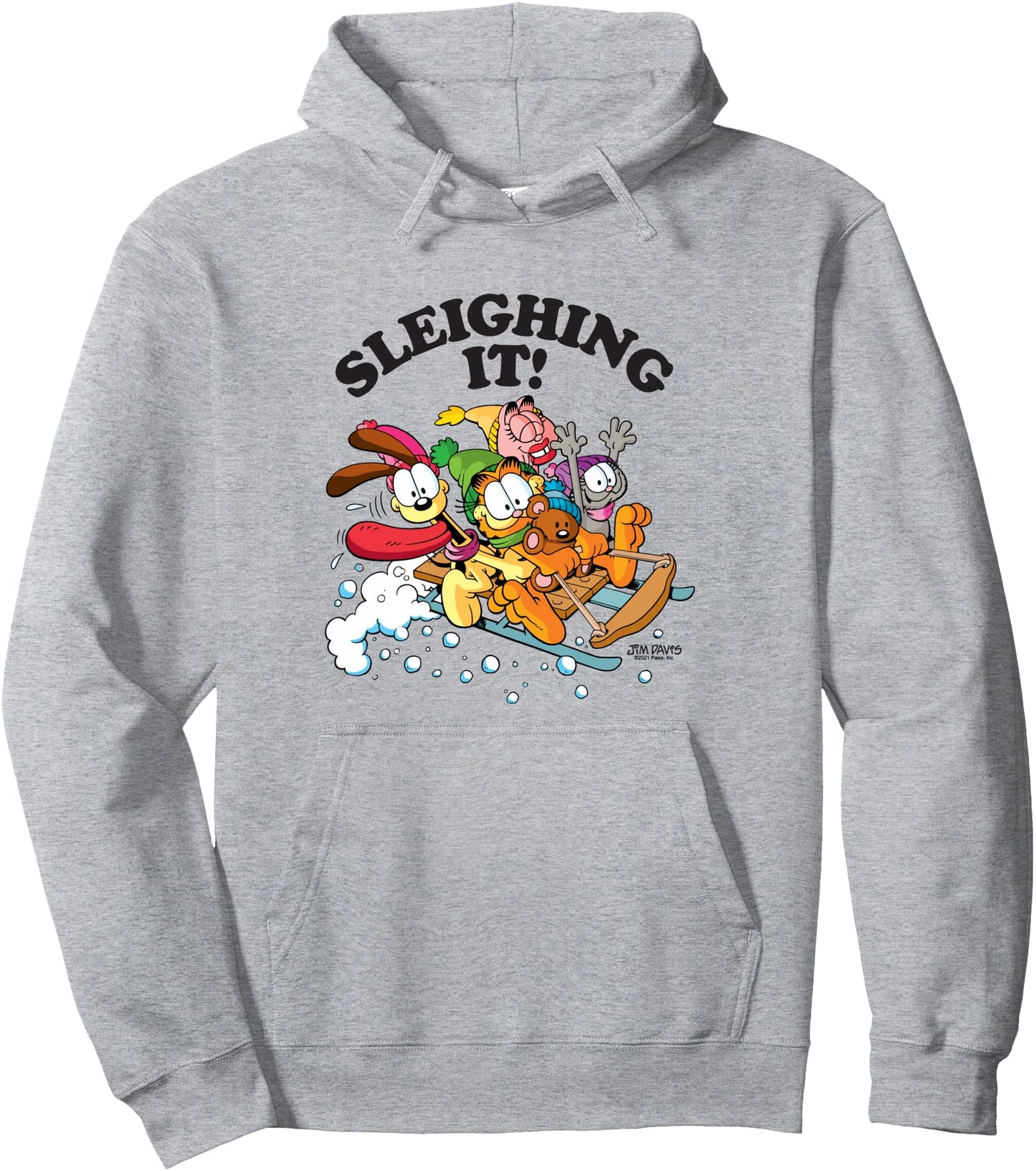 Garfield Sleighing It Sledding Cast Cute Christmas Holiday Pullover Hoodie
