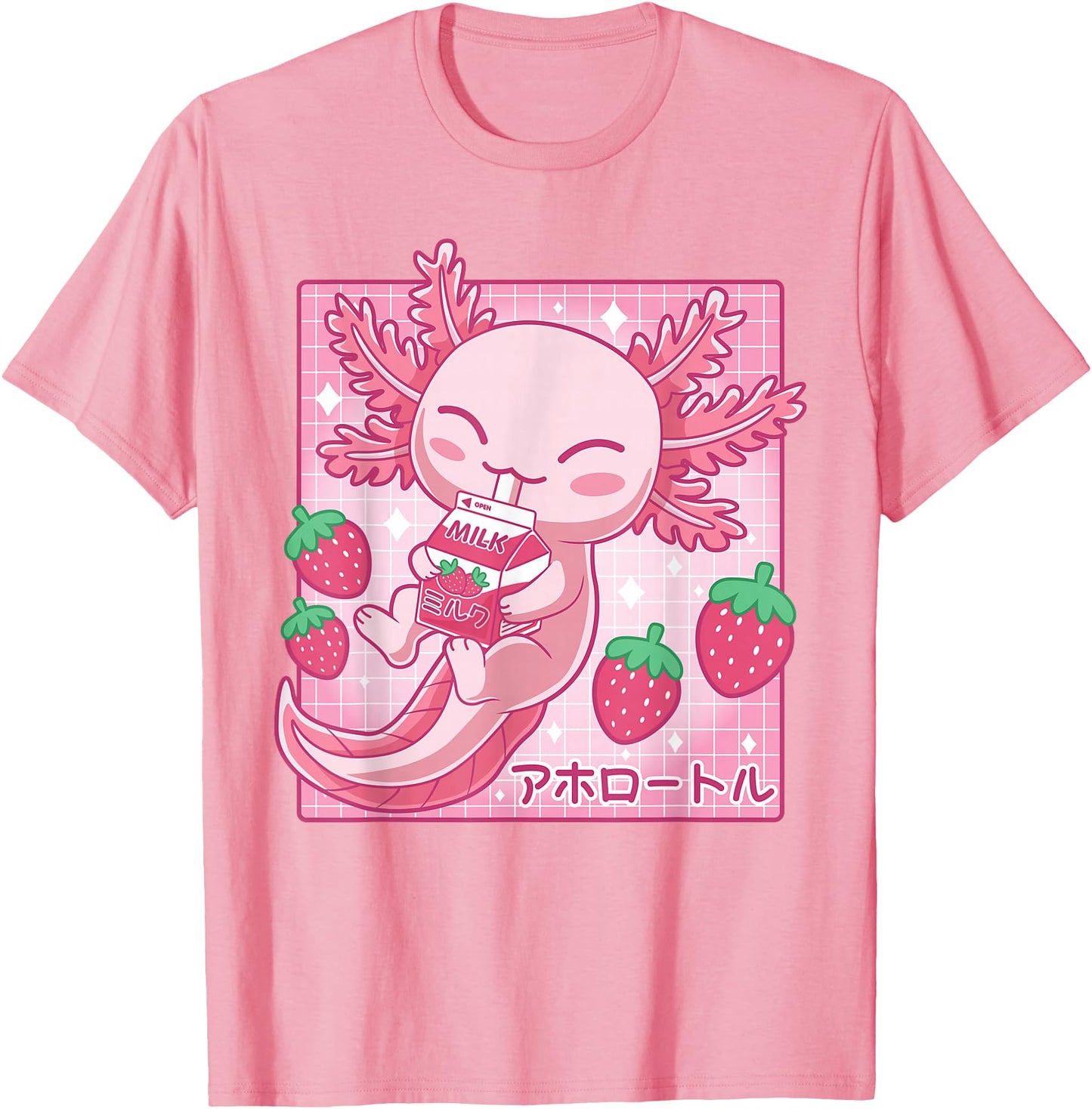 Kawaii Axolotl Strawberry Milk Japanese Anime Style
