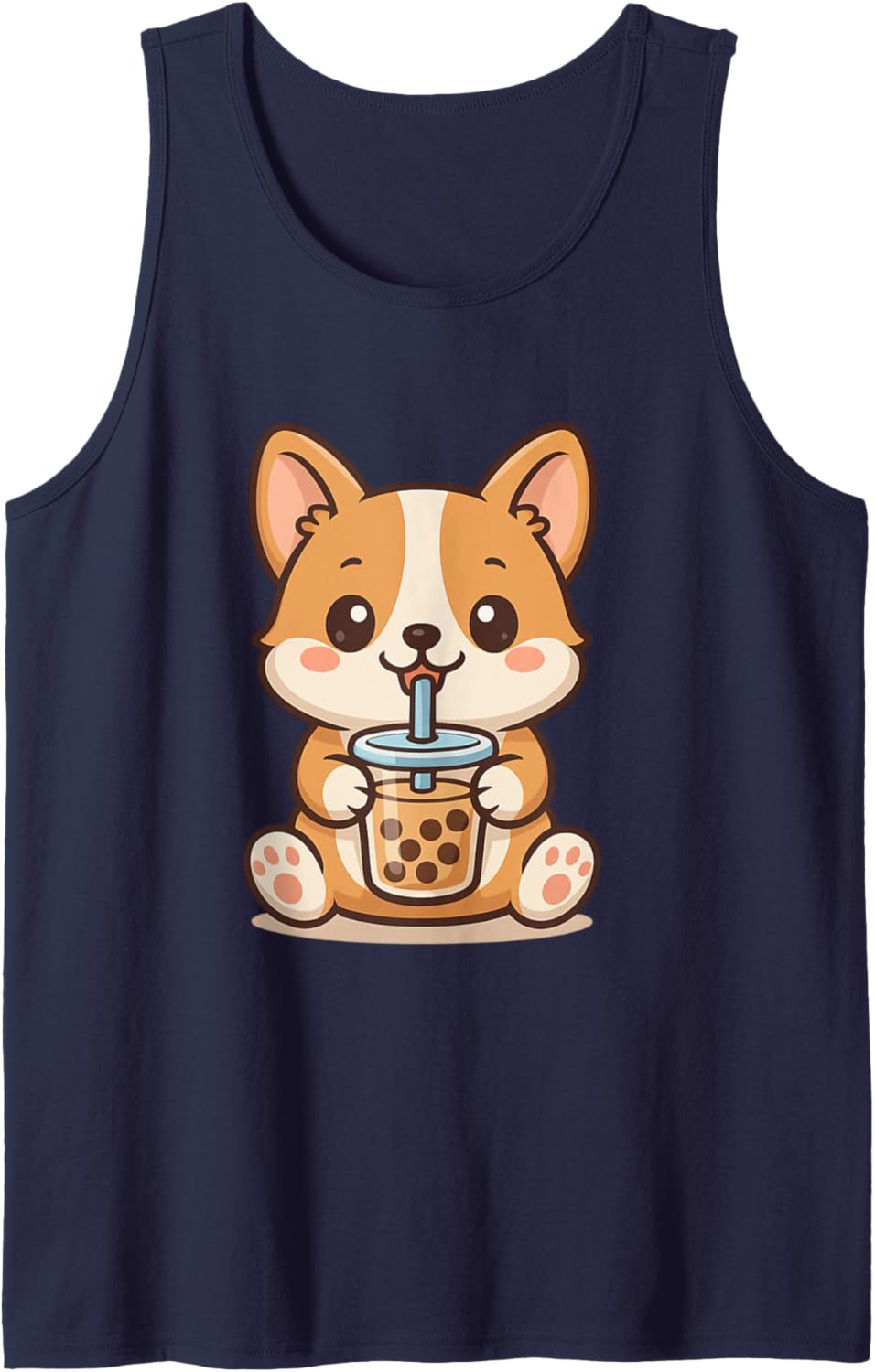 Kawaii style Chibi corgi with boba tea Tank Top